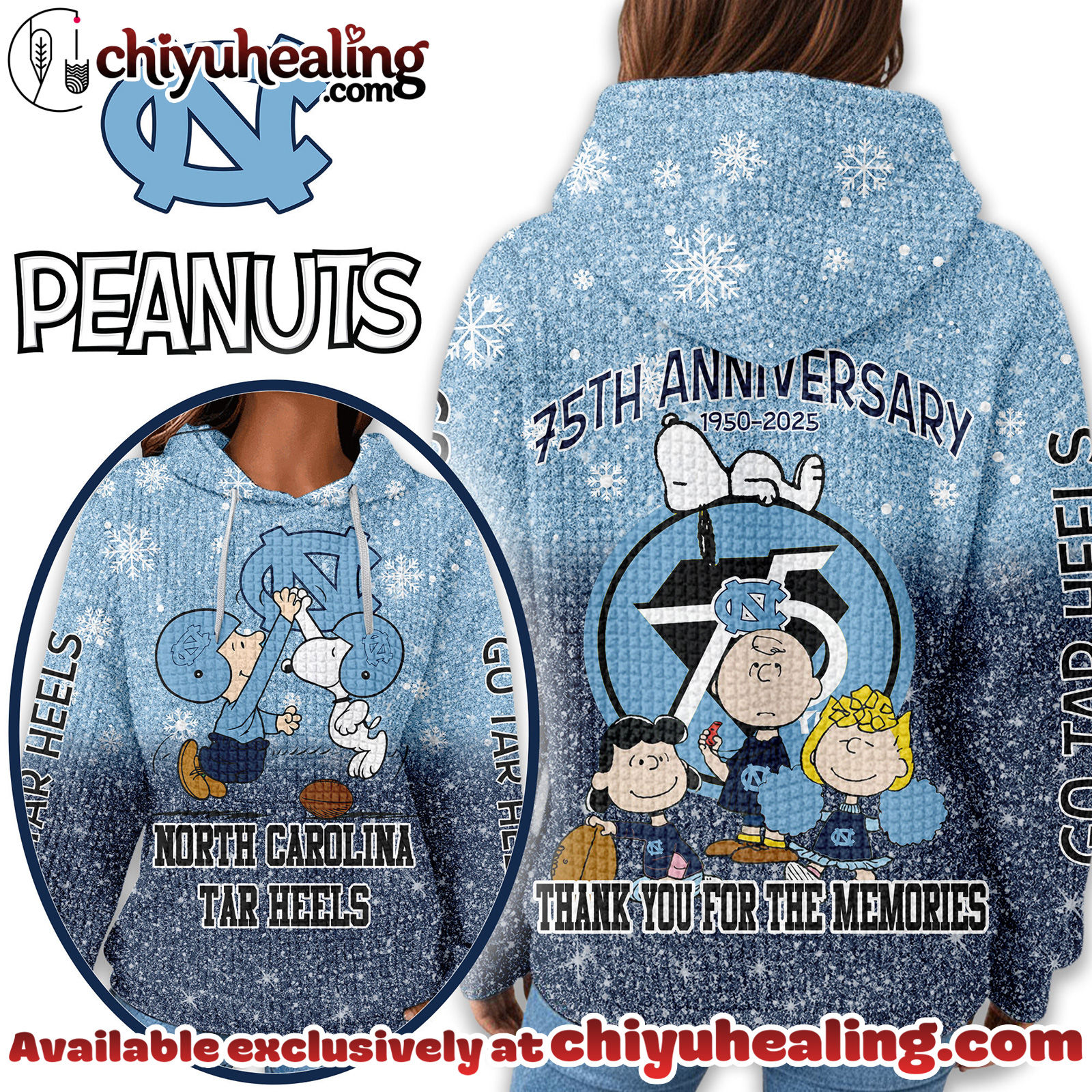 North Carolina Tar Heels Premium NCAA Peanuts Anniversary 3D Waffle Hoodie, Sweatshirt, Tshirt HI