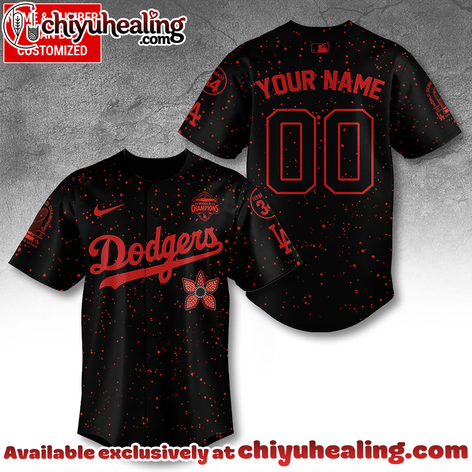Personalized Los Angeles Dodgers 2025 Champions x Stranger Things Baseball Jersey - Ver 4