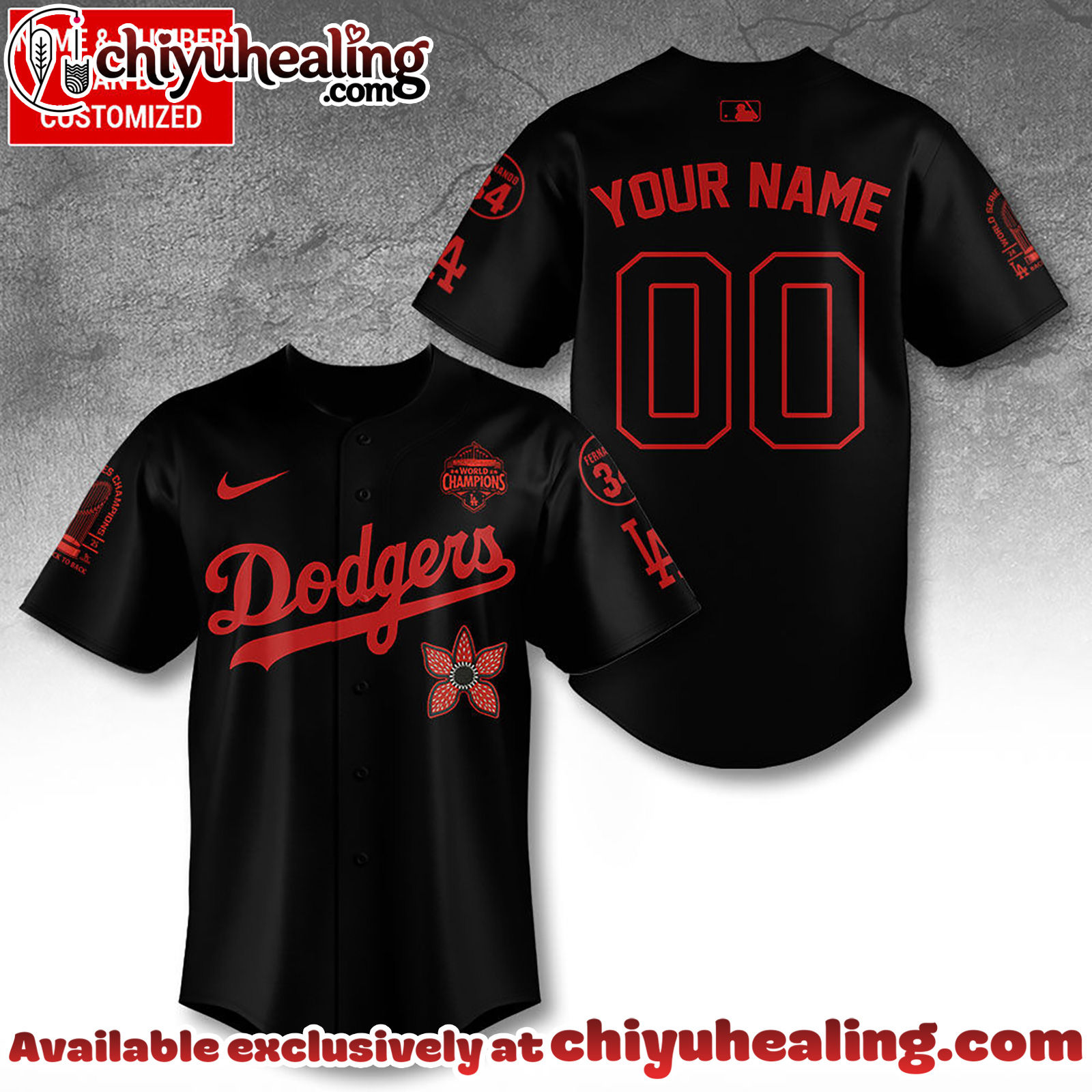 Personalized Los Angeles Dodgers 2025 Champions x Stranger Things Baseball Jersey - Ver 5