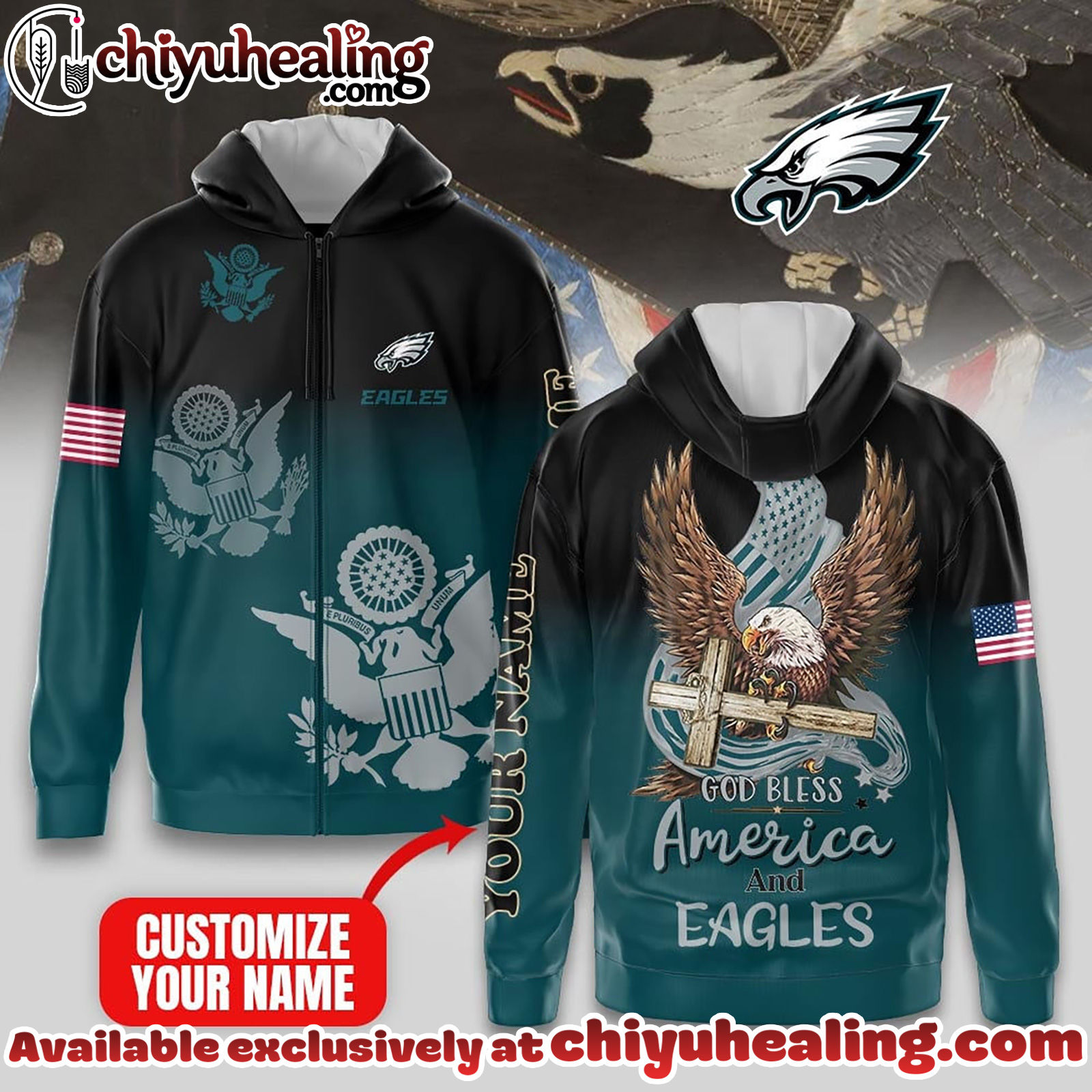Philadelphia Eagles Premium NFL God Bless America Zip Hoodie, T-shirt, Sweatshirt - Ver 2