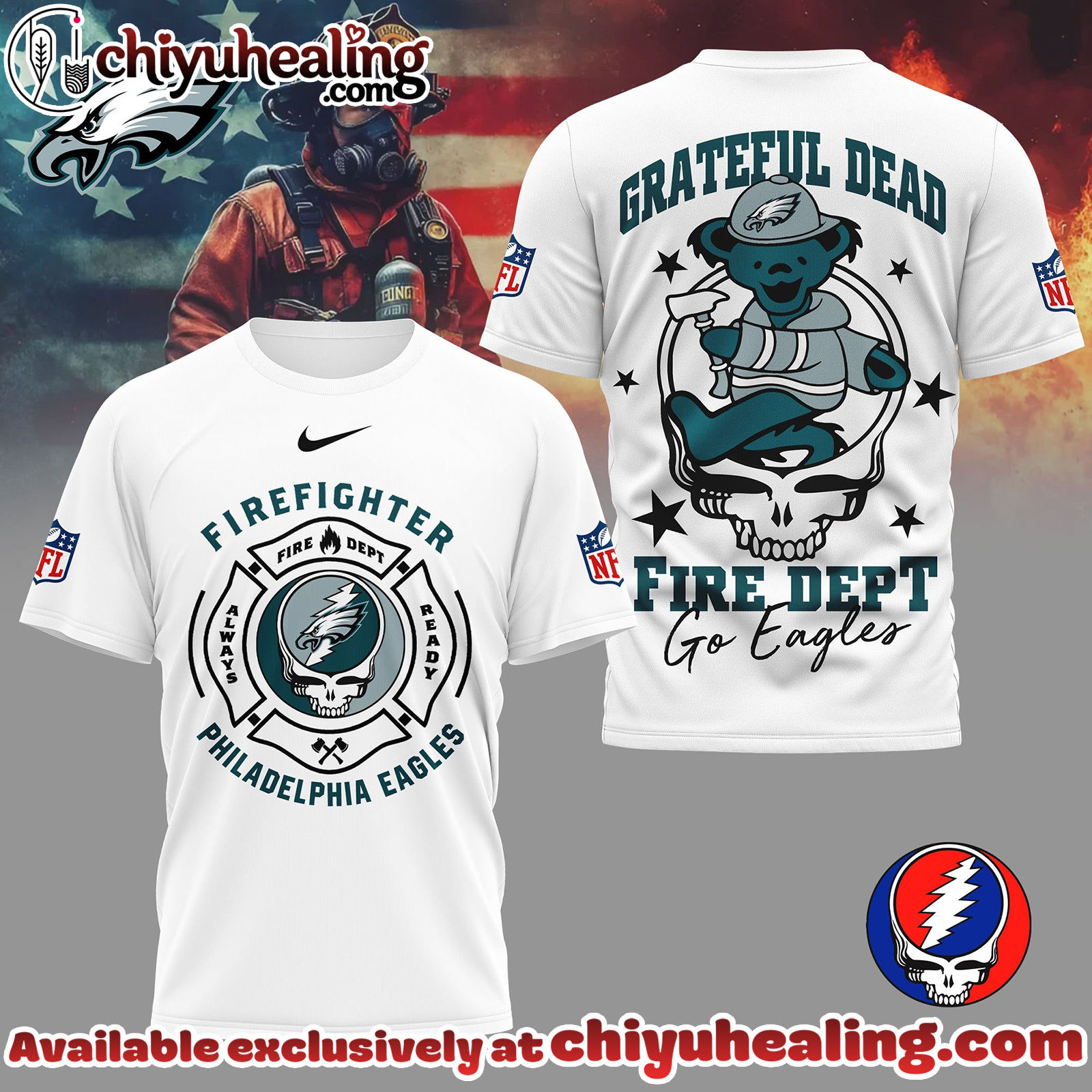 Philadelphia Eagles Premium NFL Grateful Dead Firefighter 3D Shirt, Hoodie, Sweatshirt