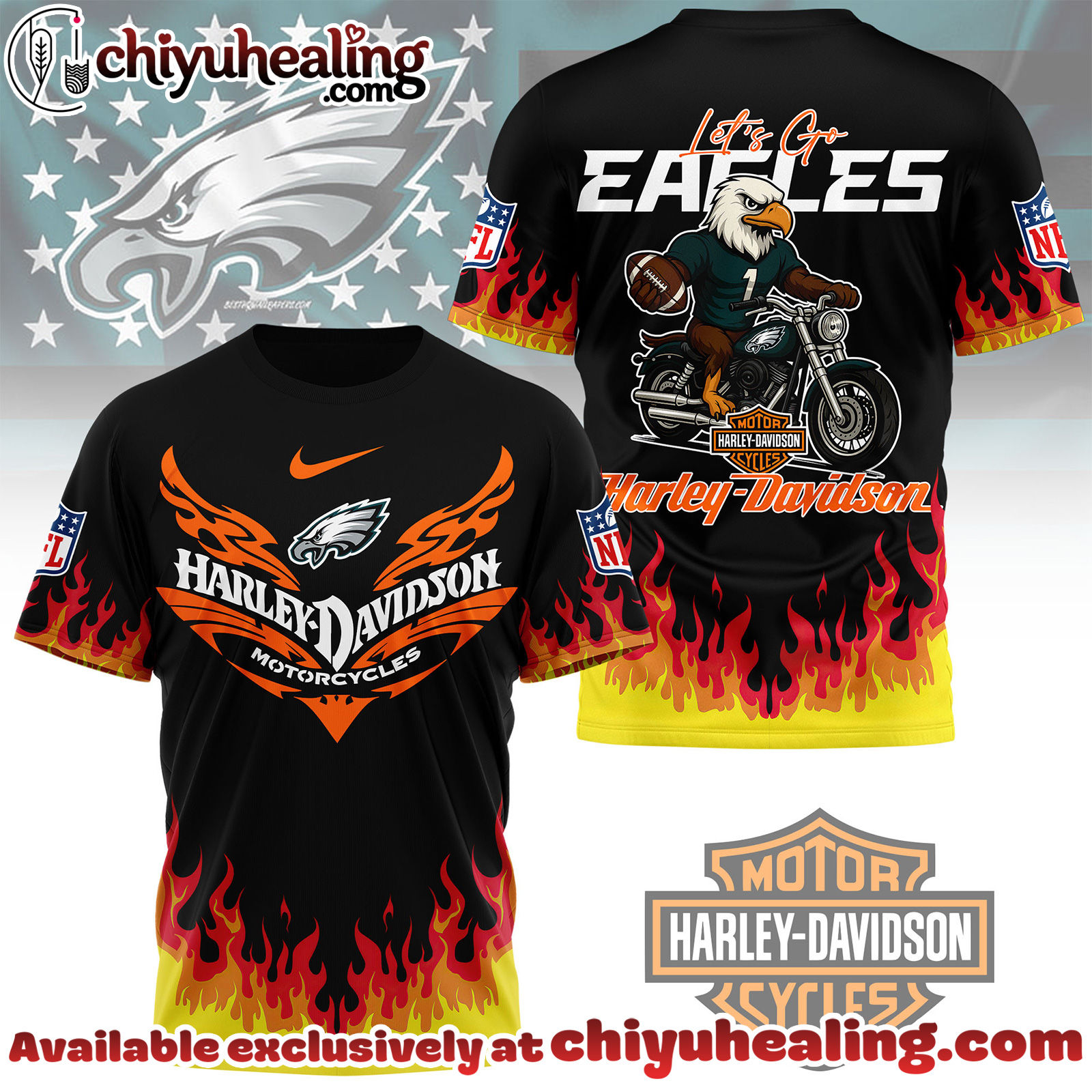 Philadelphia Eagles Premium NFL Harley Davidson Firewave 3D Shirt, Hoodie, Sweatshirt, All Team NFL