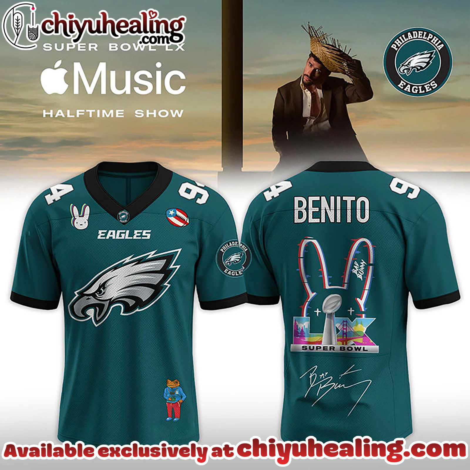Philadelphia Eagles x Bad Bunny Super B LX 2026 Halftime Show-V-neck Short Sleeve Jersey