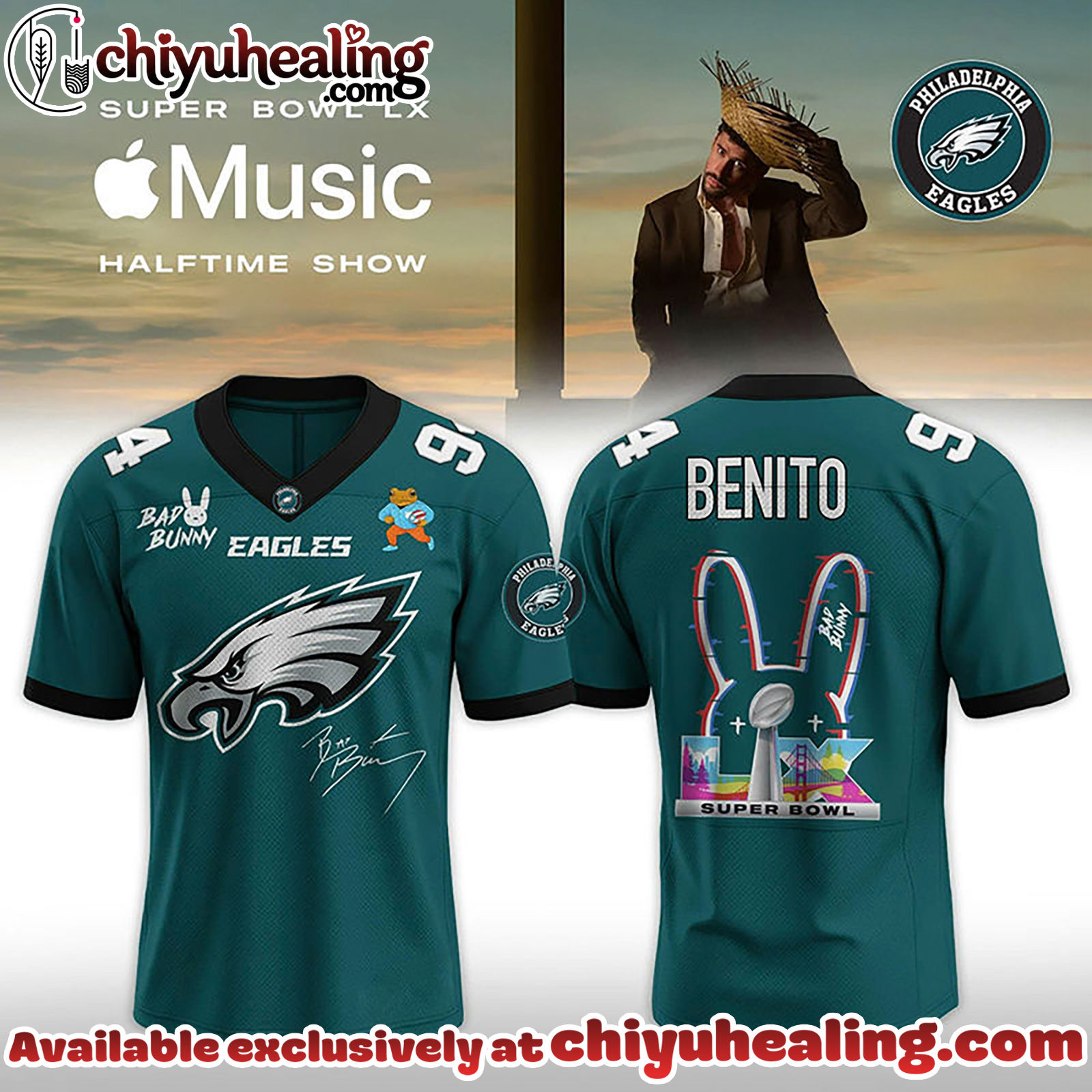 Philadelphia Eagles x Bad Bunny Super B LX 2026-V-neck Short Sleeve Jersey