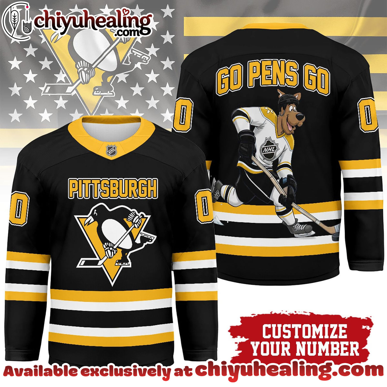 Pittsburgh Penguins Premium NHL Scooby Doo Personalized Hockey Jersey