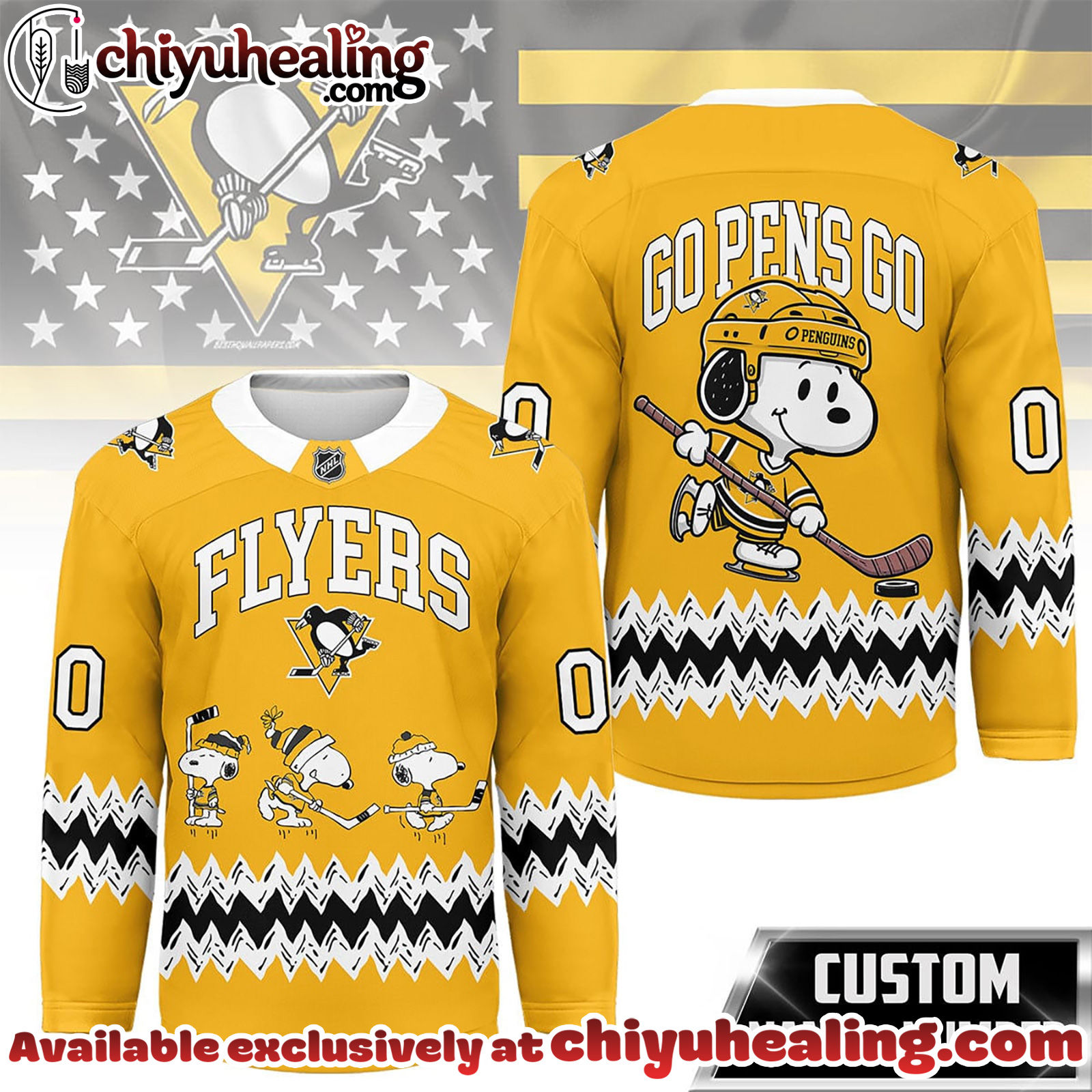 Pittsburgh Penguins Premium NHL Snoopy Personalized Hockey Jersey