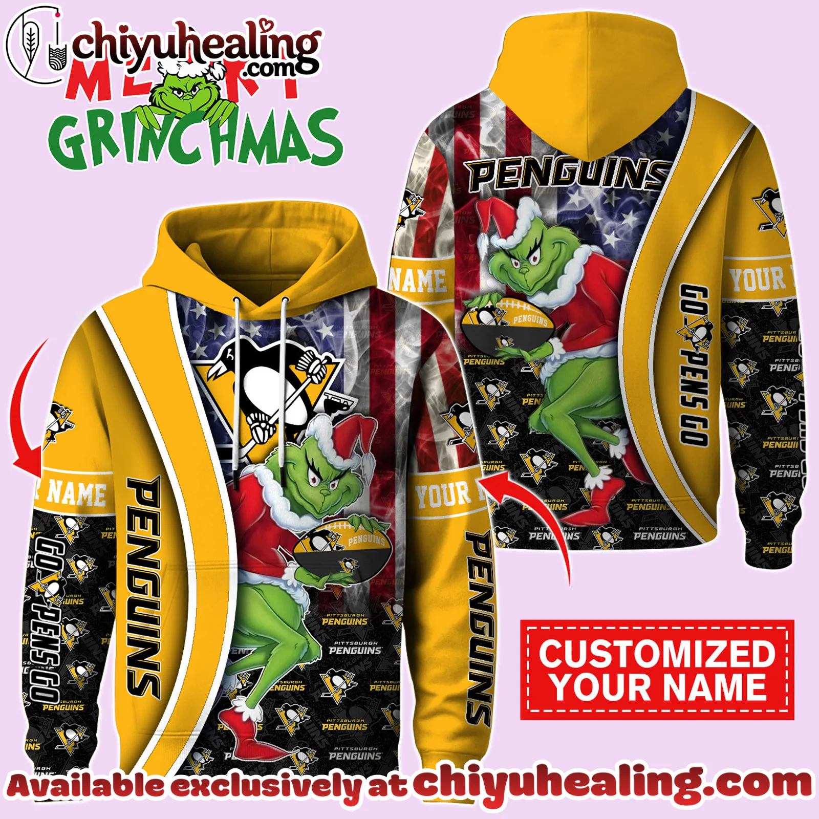Pittsburgh Penguins x The Grinch Christmas Hockey Hoodie Limited Edition-3D Unisex Hoodie