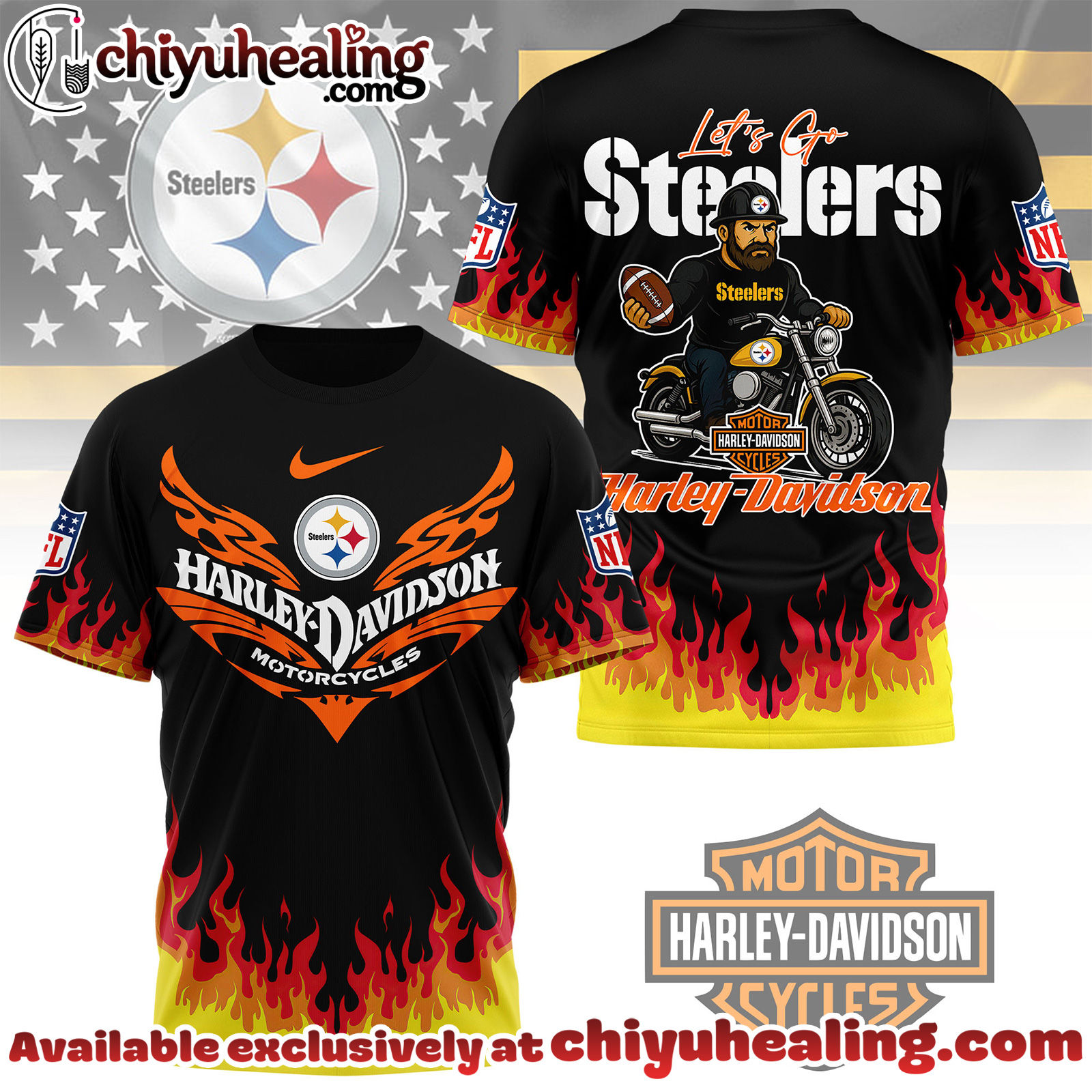 Pittsburgh Steelers Premium NFL Harley Davidson Firewave 3D Shirt, Hoodie, Sweatshirt, All Team NFL
