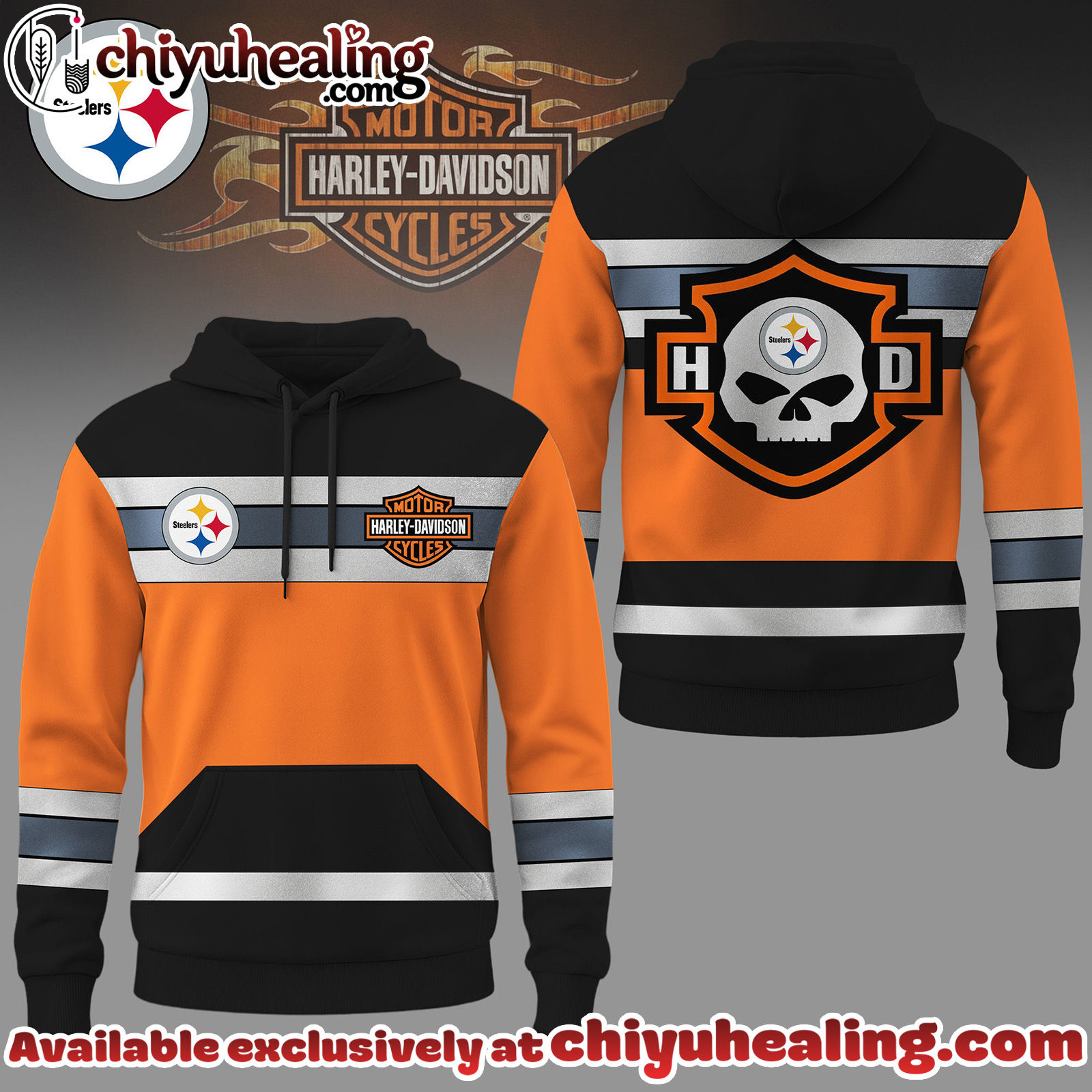 Pittsburgh Steelers Premium NFL Harley-Davidson High Visibility 3D Hoodie, Sweatshirt, Tshirt