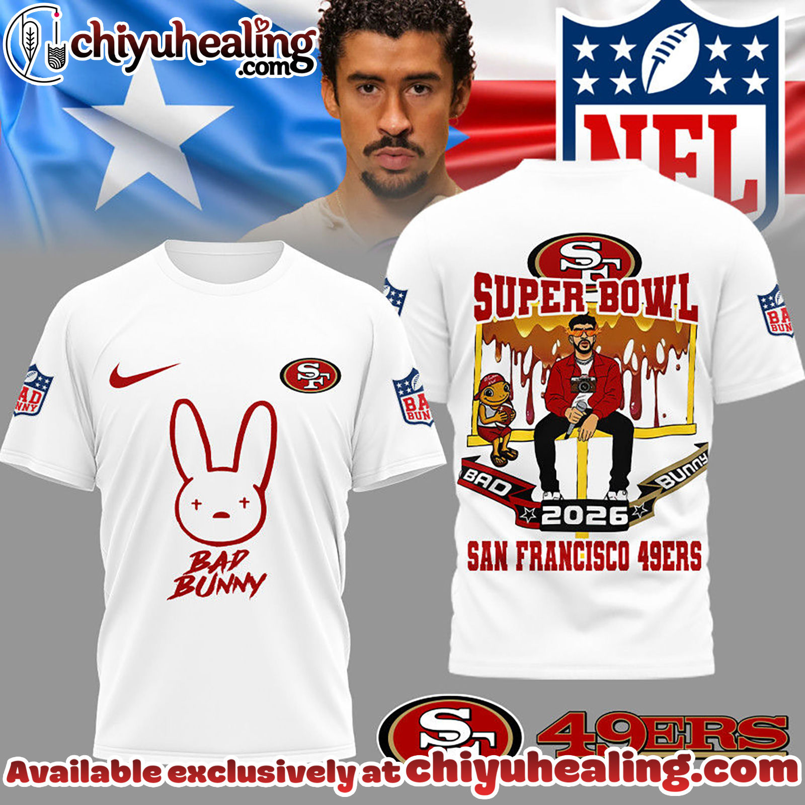 San Francisco 49ers Premium NFL Bad Bunny Super Bowl 3D Shirt