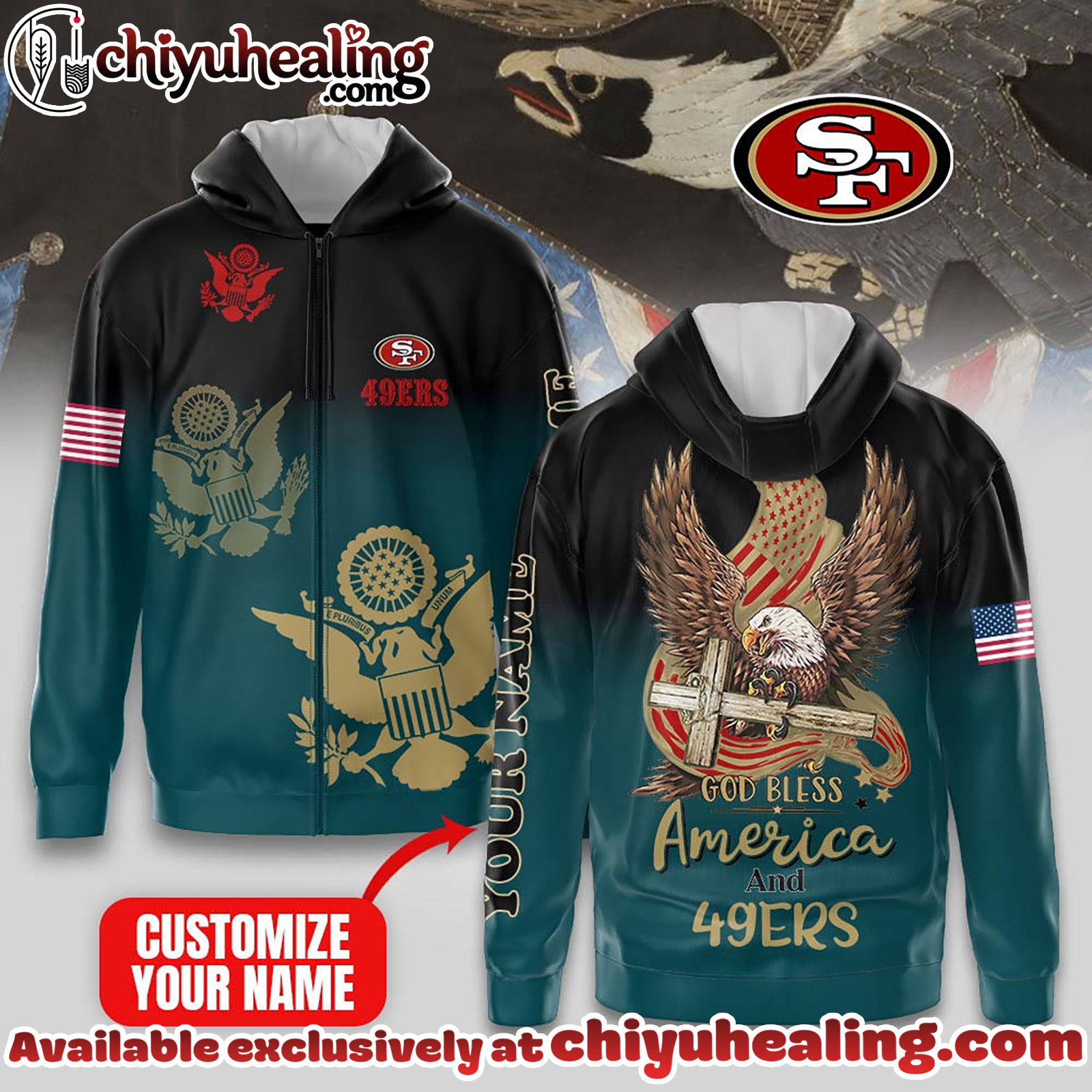 San Francisco 49ers Premium NFL God Bless America Zip Hoodie, T-shirt, Sweatshirt - Ver 2