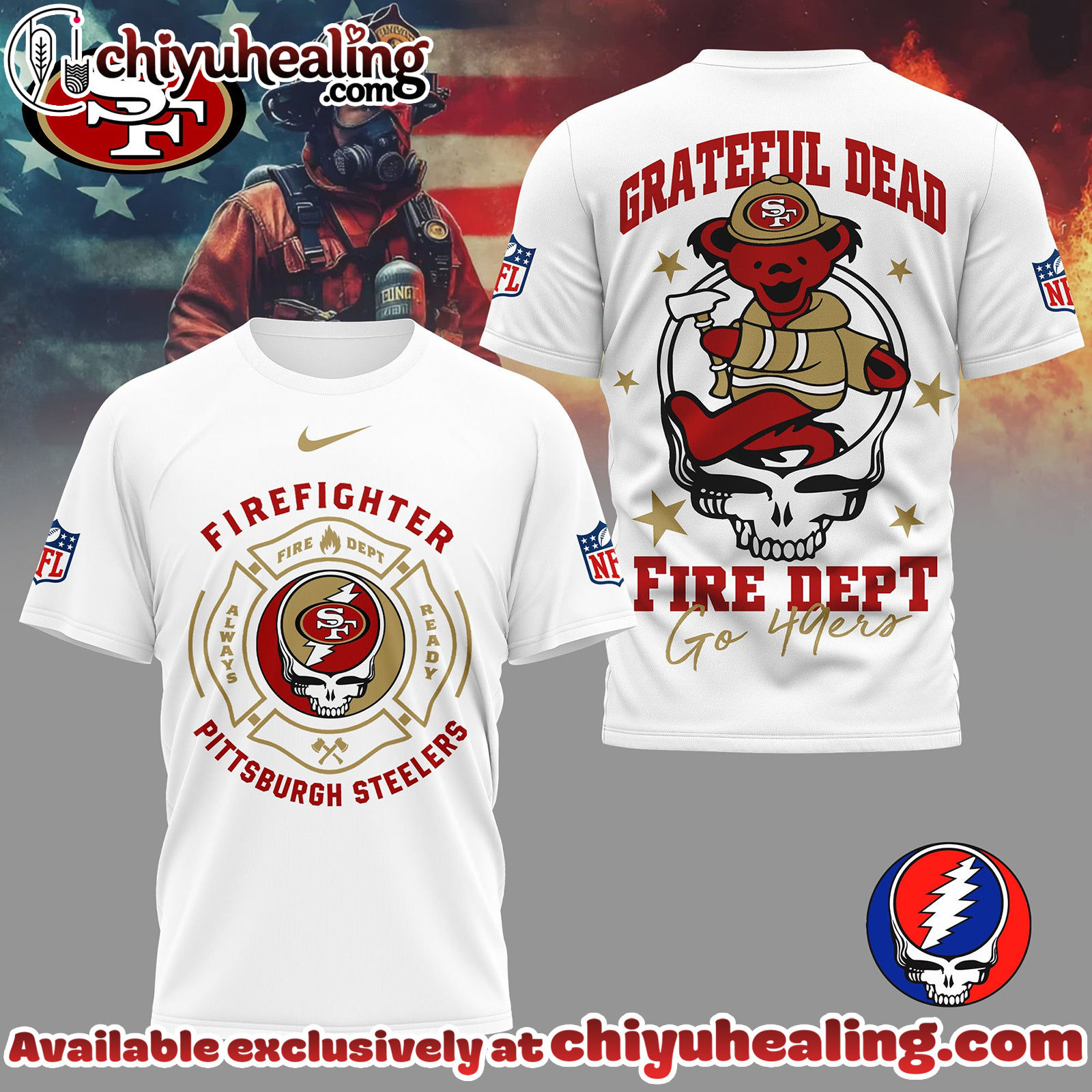 San Francisco 49ers Premium NFL Grateful Dead Firefighter 3D Shirt, Hoodie, Sweatshirt