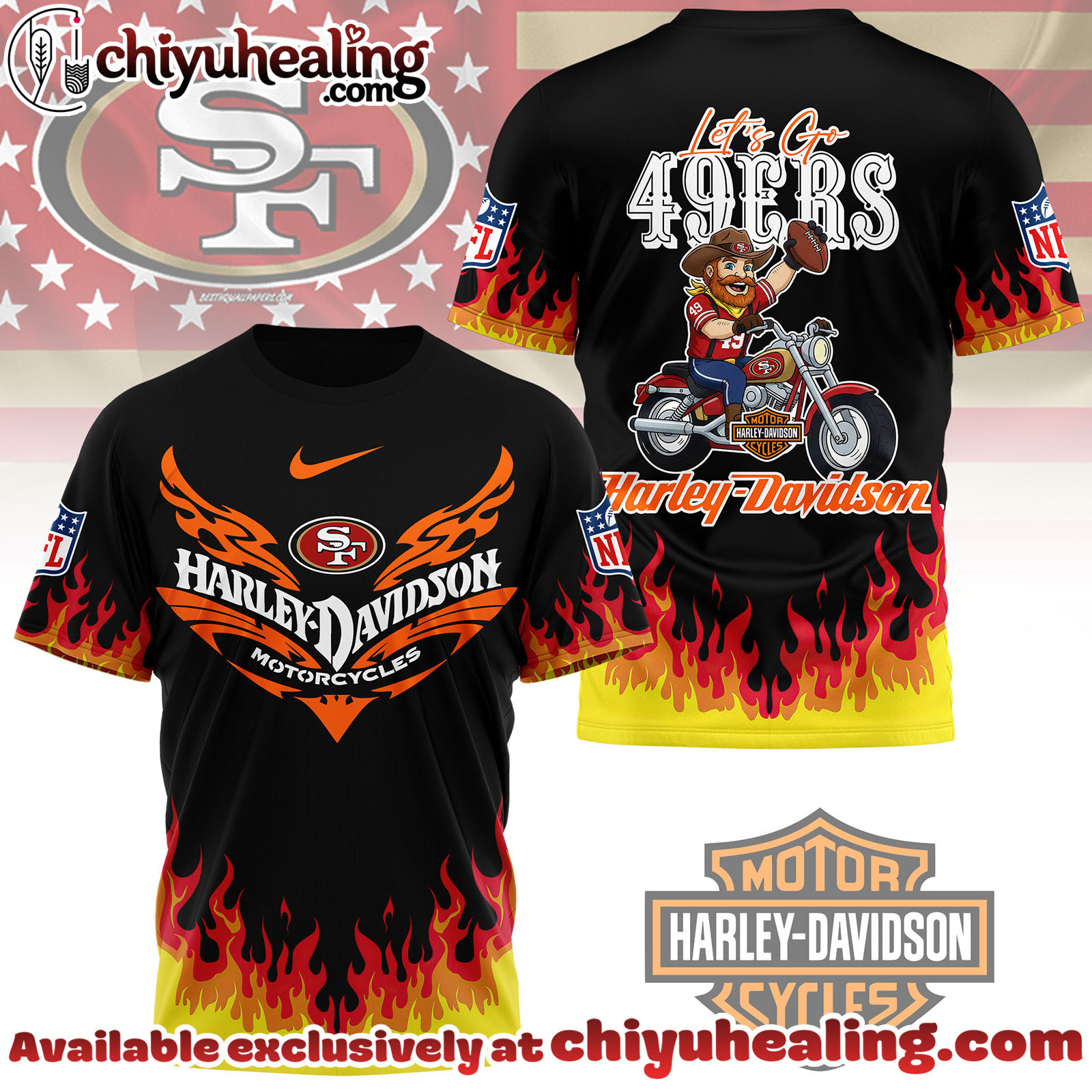 San Francisco 49ers Premium NFL Harley Davidson Firewave 3D Shirt, Hoodie, Sweatshirt, All Team NFL