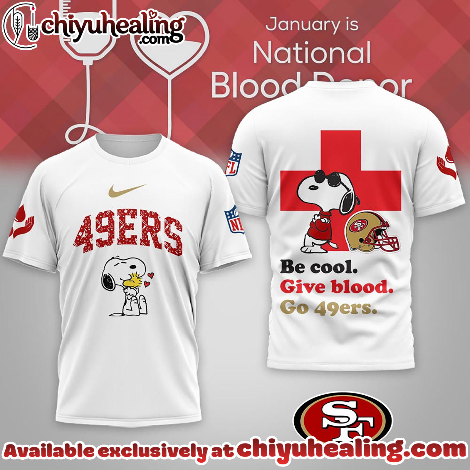 San Francisco 49ers Premium NFL Snoopy Blood Donor Awareness Month Tshirt, Sweatshirt, Hoodie