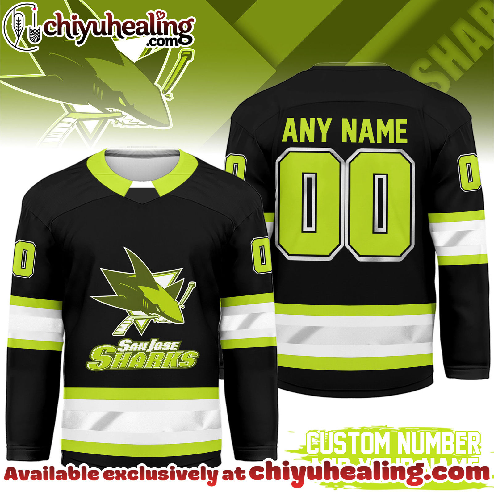San Jose Sharks Premium NHL Hi-Vis Hockey Spirit Custom Name and Number Jersey