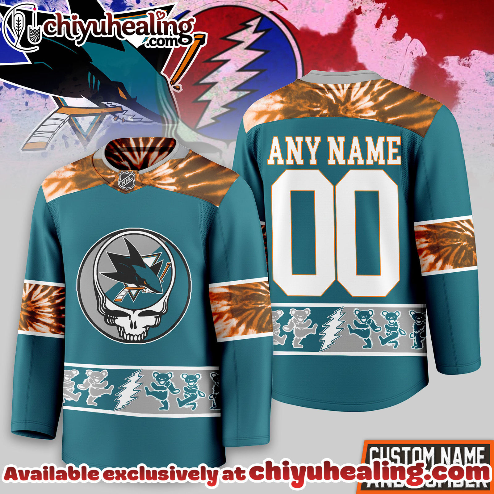 San Jose Sharks Premium NHL Tie-Dye Skull Hockey Jersey