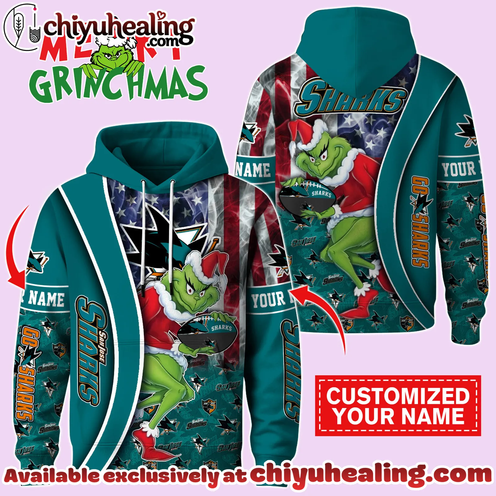 San Jose Sharks x The Grinch Christmas Hockey Hoodie Limited Edition-3D Unisex Hoodie