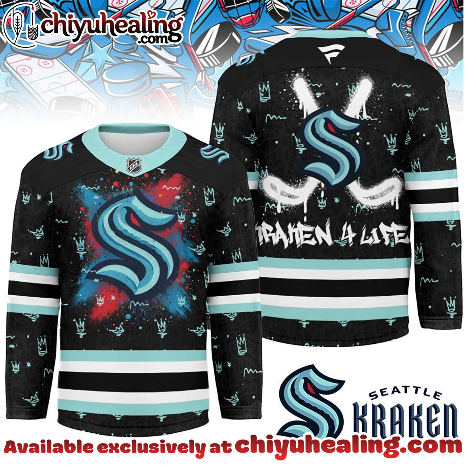 Seattle Kraken Premium NHL Graffiti My Team 4 Life Hockey Jersey