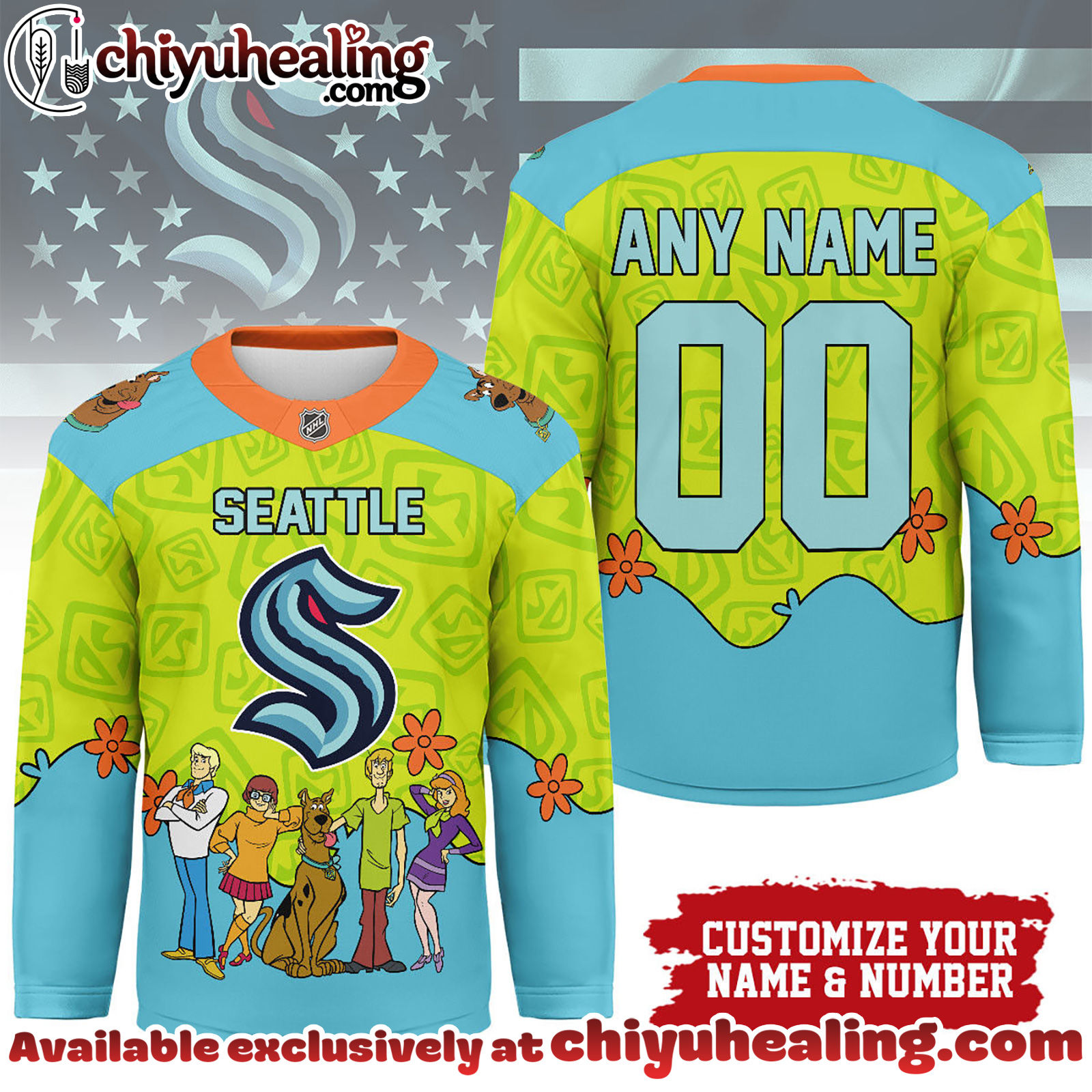 Seattle Kraken Premium NHL Scooby Doo Hockey Jersey