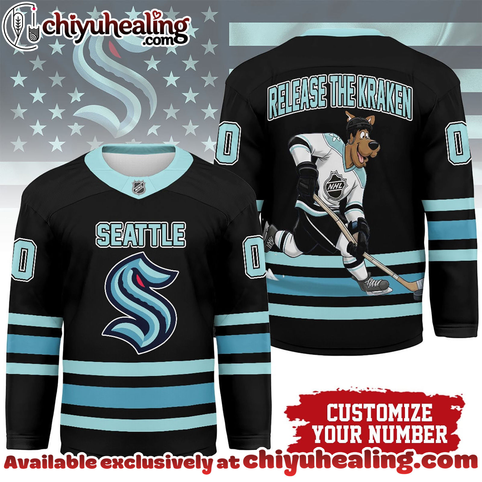 Seattle Kraken Premium NHL Scooby Doo Personalized Hockey Jersey