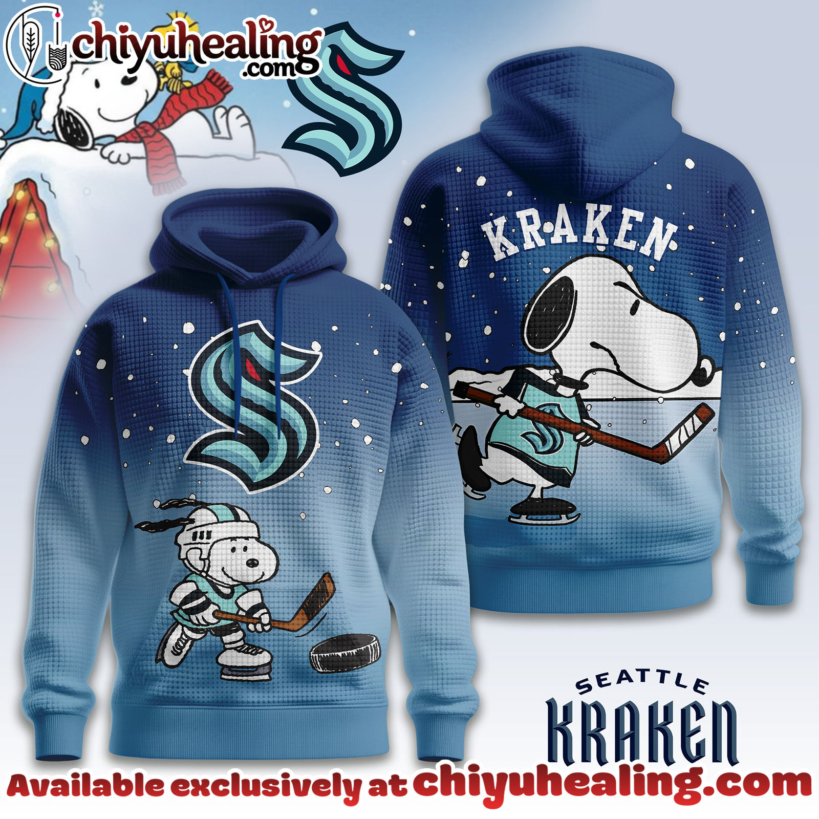 Seattle Kraken Premium NHL Snoopy Hockey 3D Waffle Hoodie, Sweatshirt, Shirt, All Team NHL