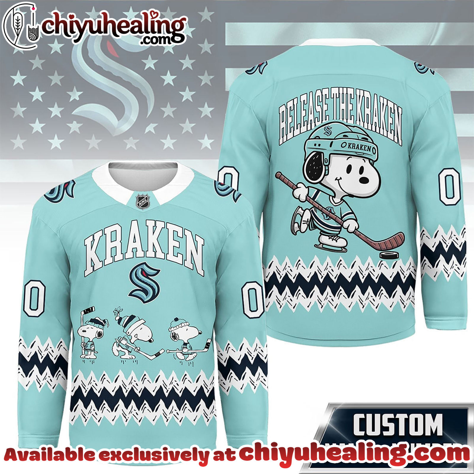 Seattle Kraken Premium NHL Snoopy Personalized Hockey Jersey