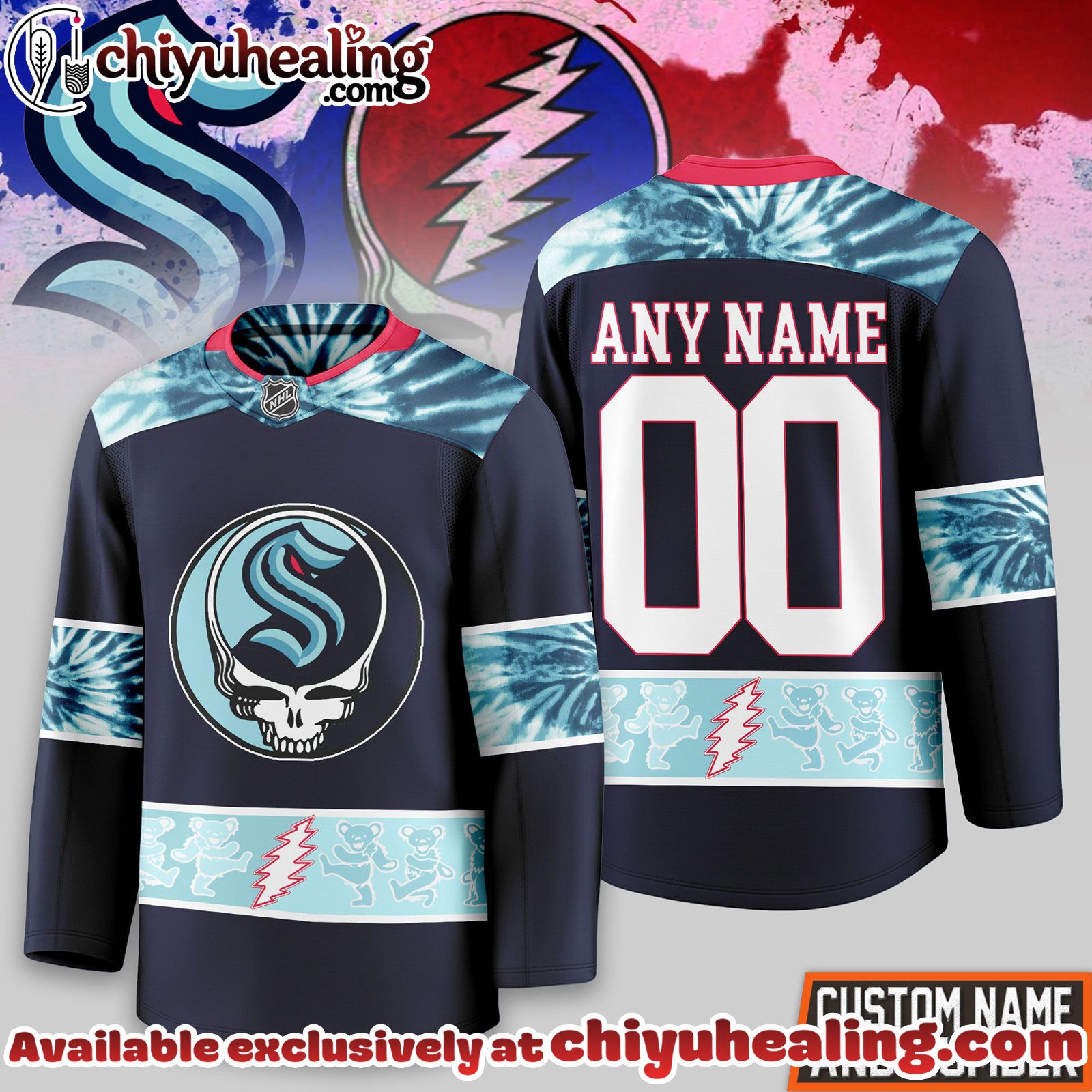 Seattle Kraken Premium NHL Tie-Dye Skull Hockey Jersey