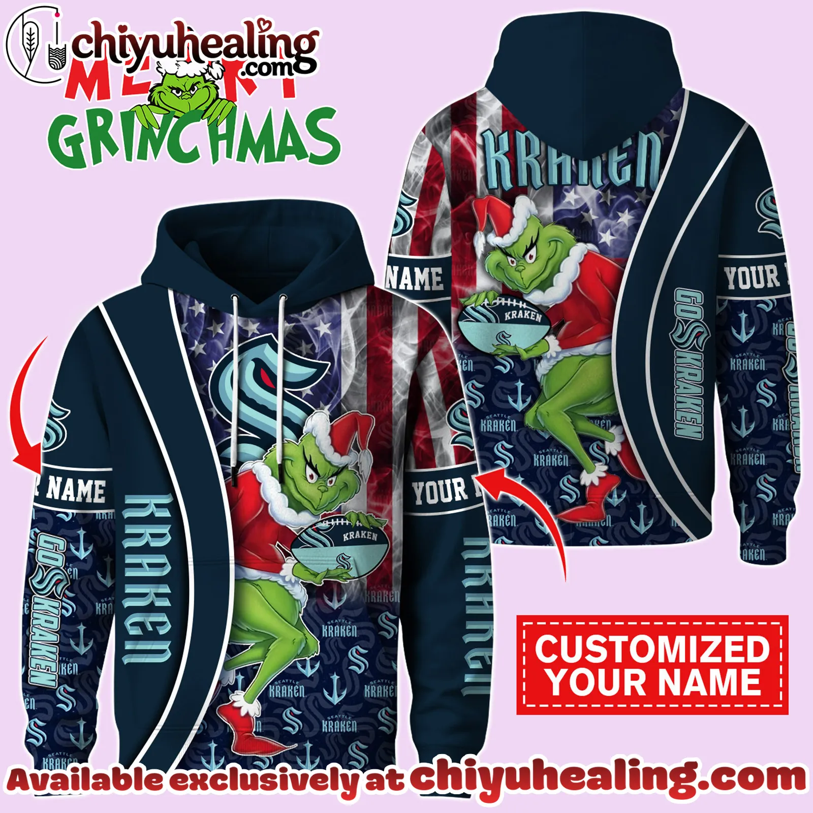 Seattle Kraken x The Grinch Christmas Hockey Hoodie Limited Edition-3D Unisex Hoodie