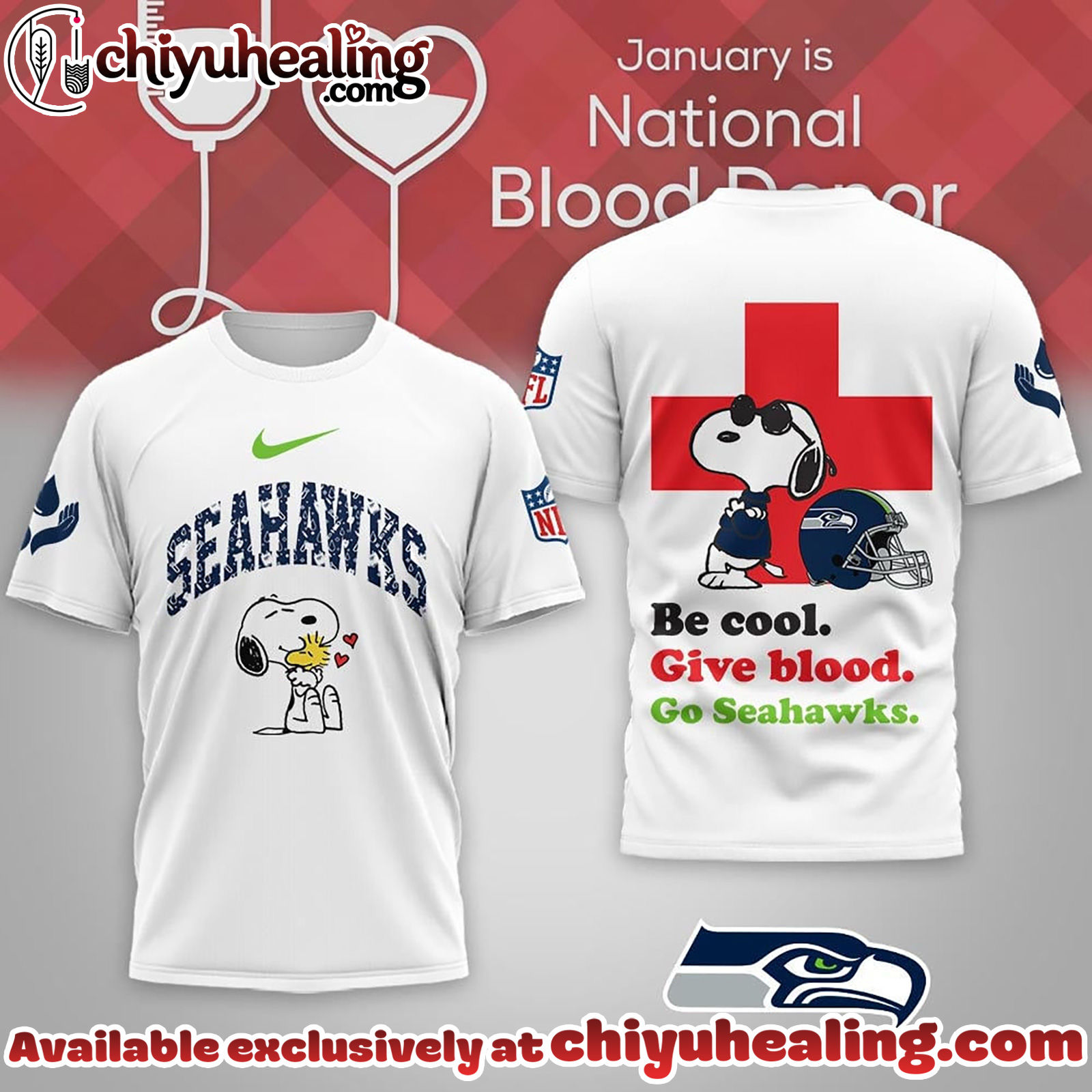 Seattle Seahawks Premium NFL Snoopy Blood Donor Awareness Month Tshirt, Sweatshirt, Hoodie