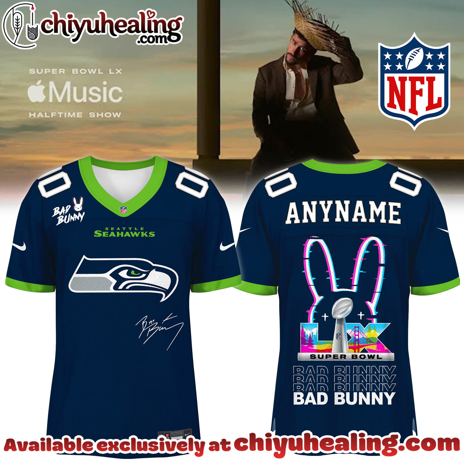 Seattle Seahawks x Bad Bunny Super Bowl Football Jersey Limited Edition