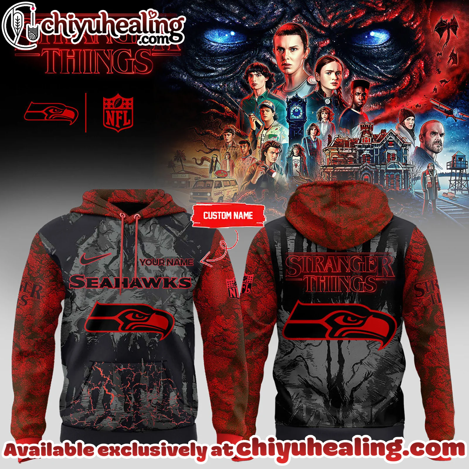 Seattle Seahawks x Stranger Things Hoodie, Shirt, Sweatshirt Custom Name