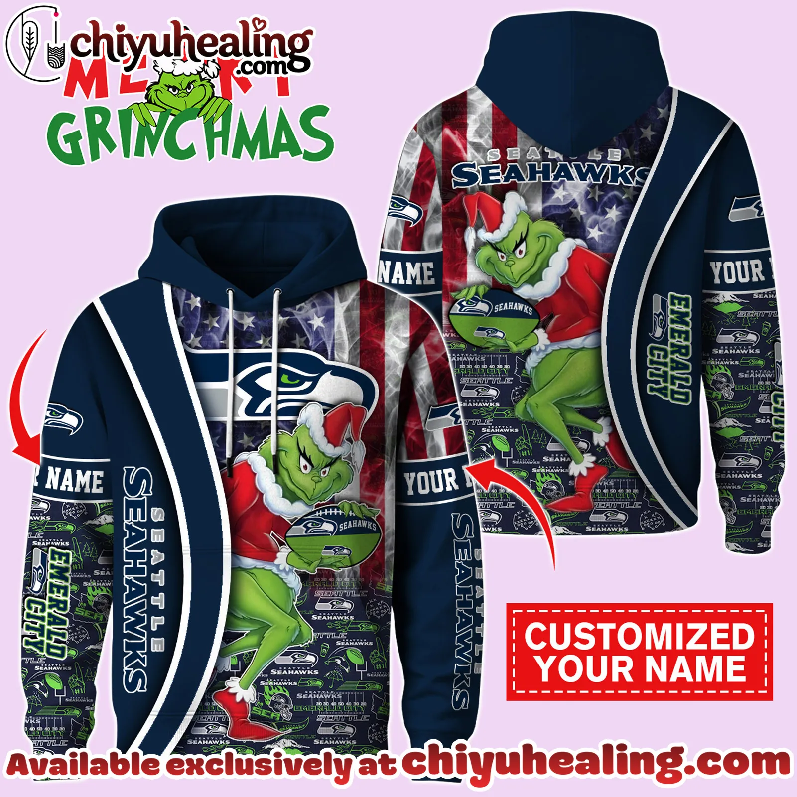 Seattle Seahawks x The Grinch Christmas Football Hoodie Limited Edition-3D Unisex Hoodie
