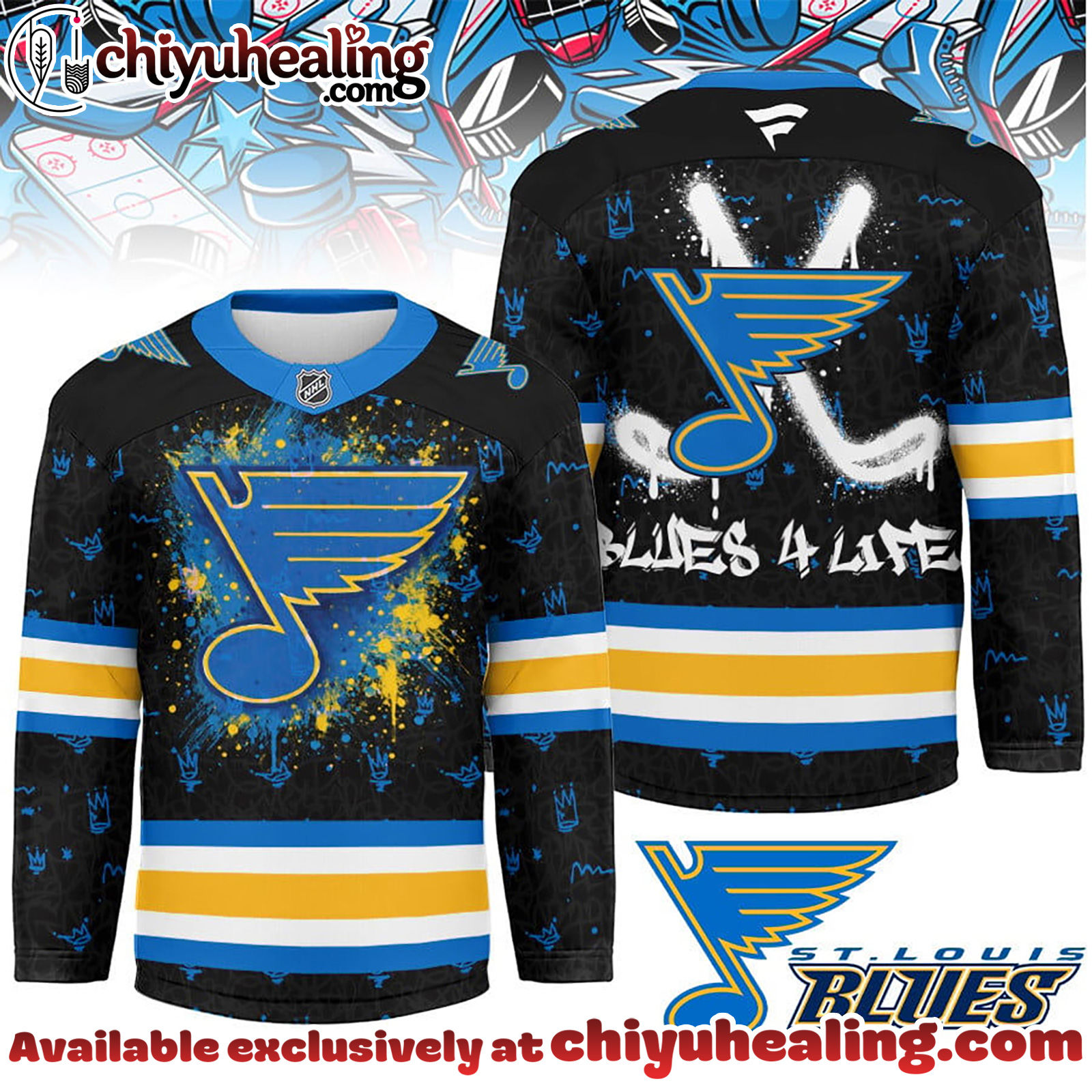 St Louis Blues Premium NHL Graffiti My Team 4 Life Hockey Jersey
