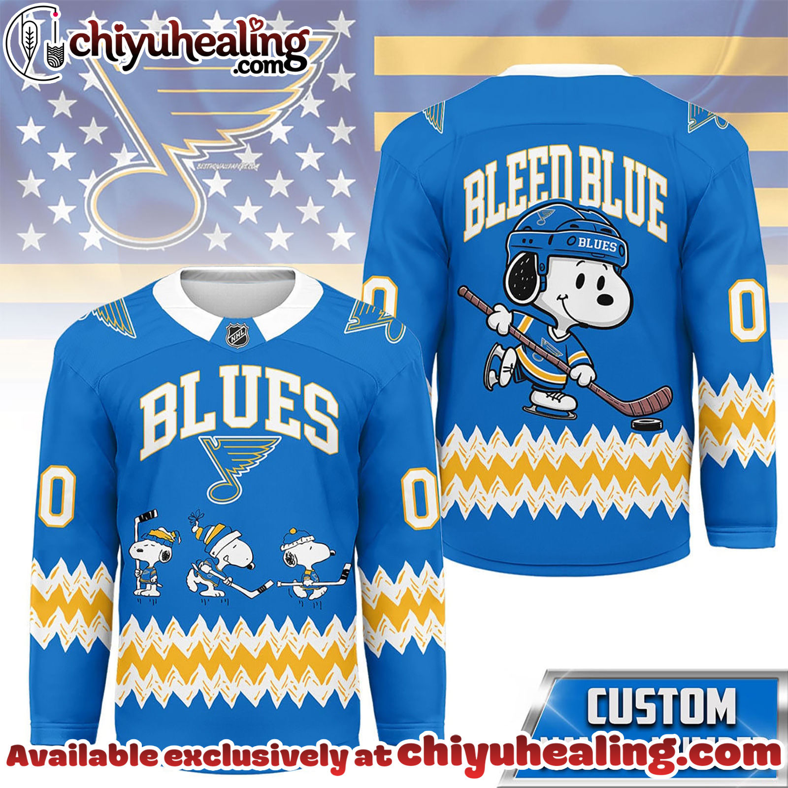St Louis Blues Premium NHL Snoopy Personalized Hockey Jersey