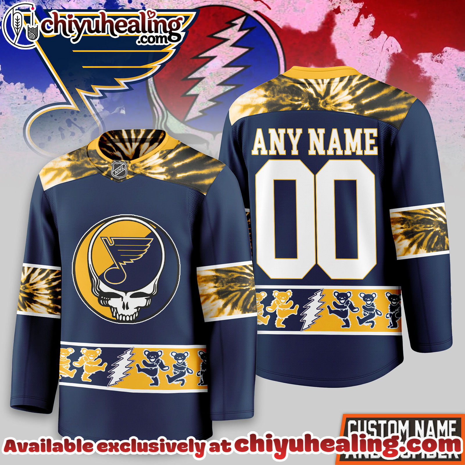 St Louis Blues Premium NHL Tie-Dye Skull Hockey Jersey