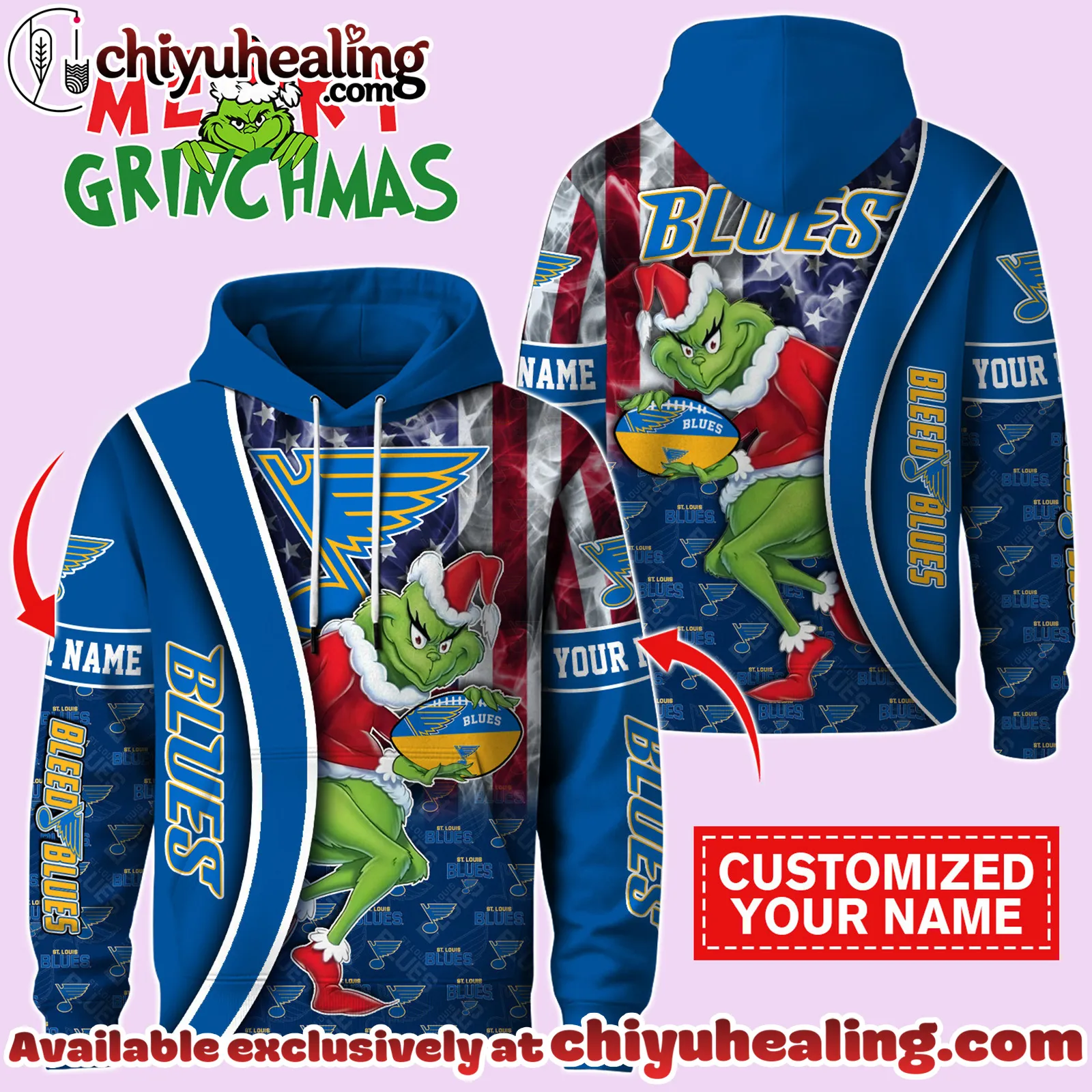 St. Louis Blues x The Grinch Christmas Hockey Hoodie Limited Edition-3D Unisex Hoodie