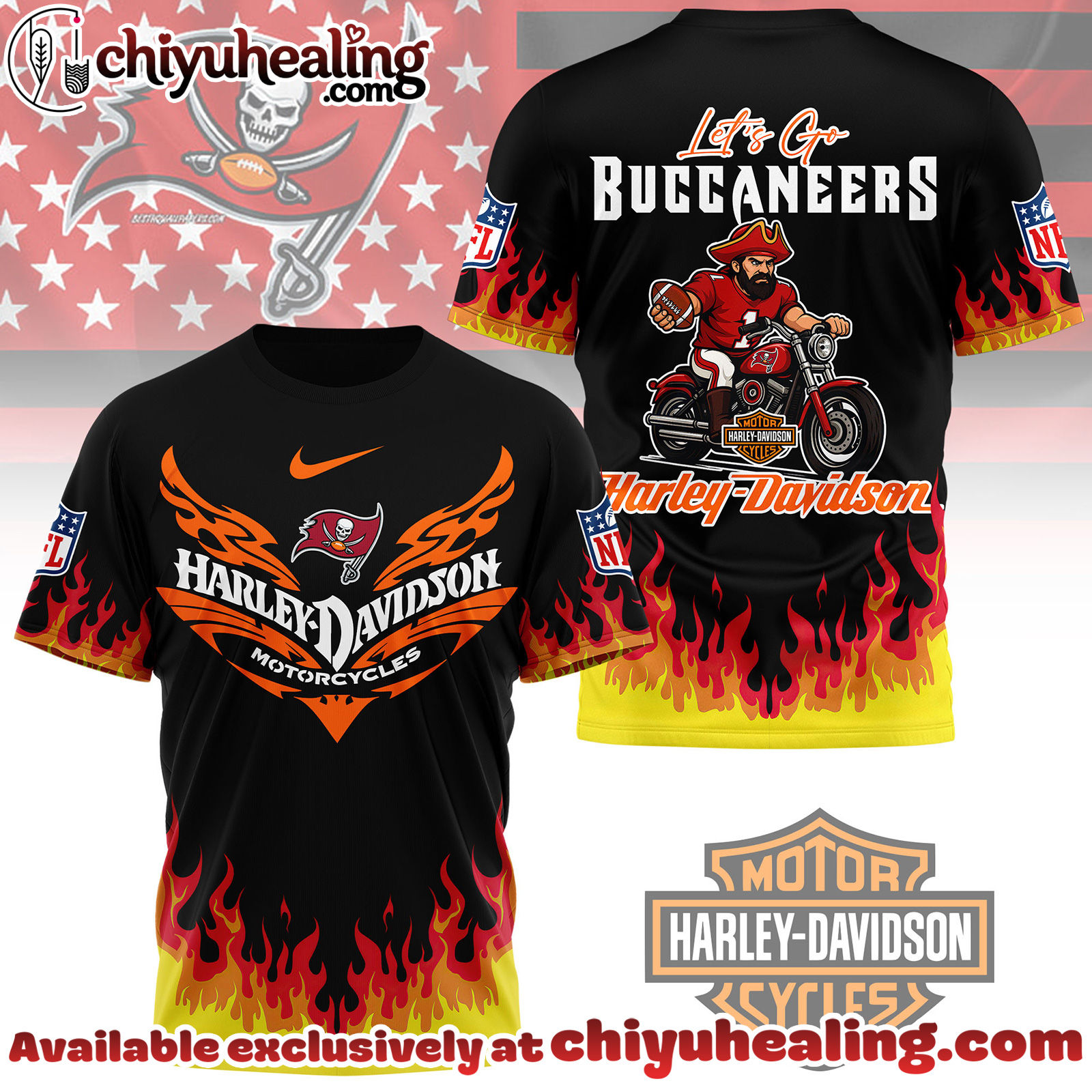 Tampa Bay Buccaneers Premium NFL Harley Davidson Firewave 3D Shirt, Hoodie, Sweatshirt, All Team NFL