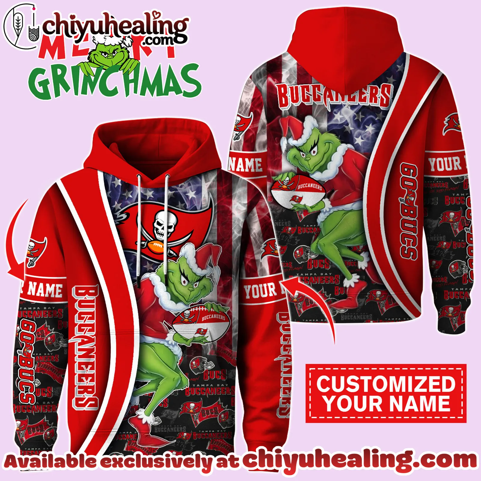 Tampa Bay Buccaneers x The Grinch Christmas Football Hoodie Limited Edition-3D Unisex Hoodie