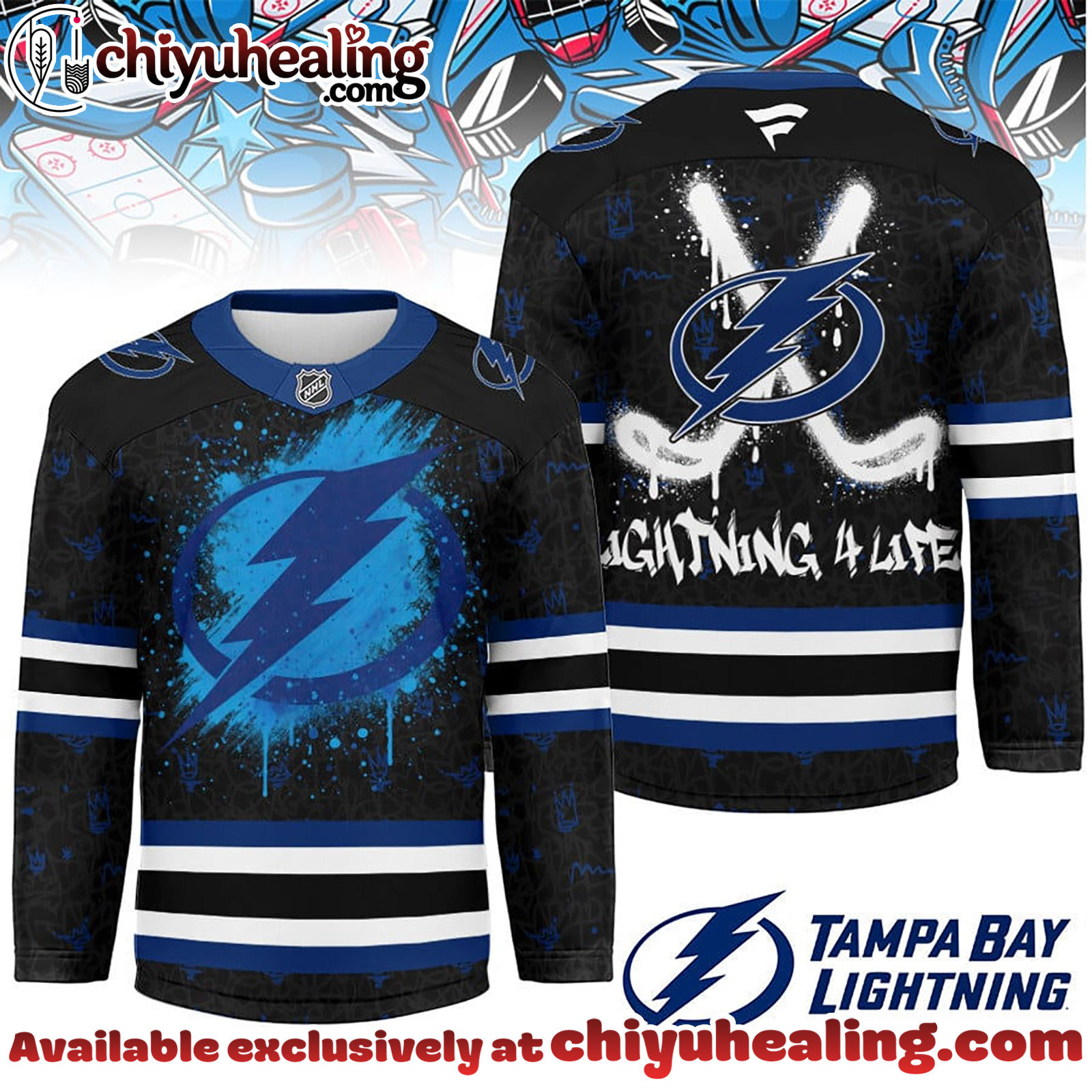 Tampa Bay Lightning Premium NHL Graffiti My Team 4 Life Hockey Jersey