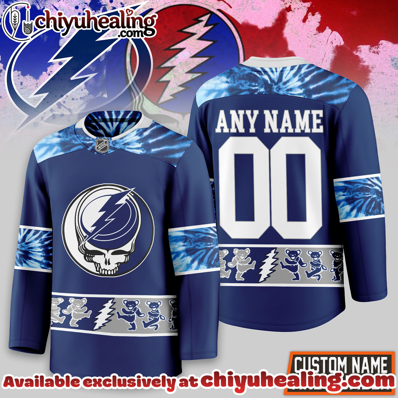 Tampa Bay Lightning Premium NHL Tie-Dye Skull Hockey Jersey