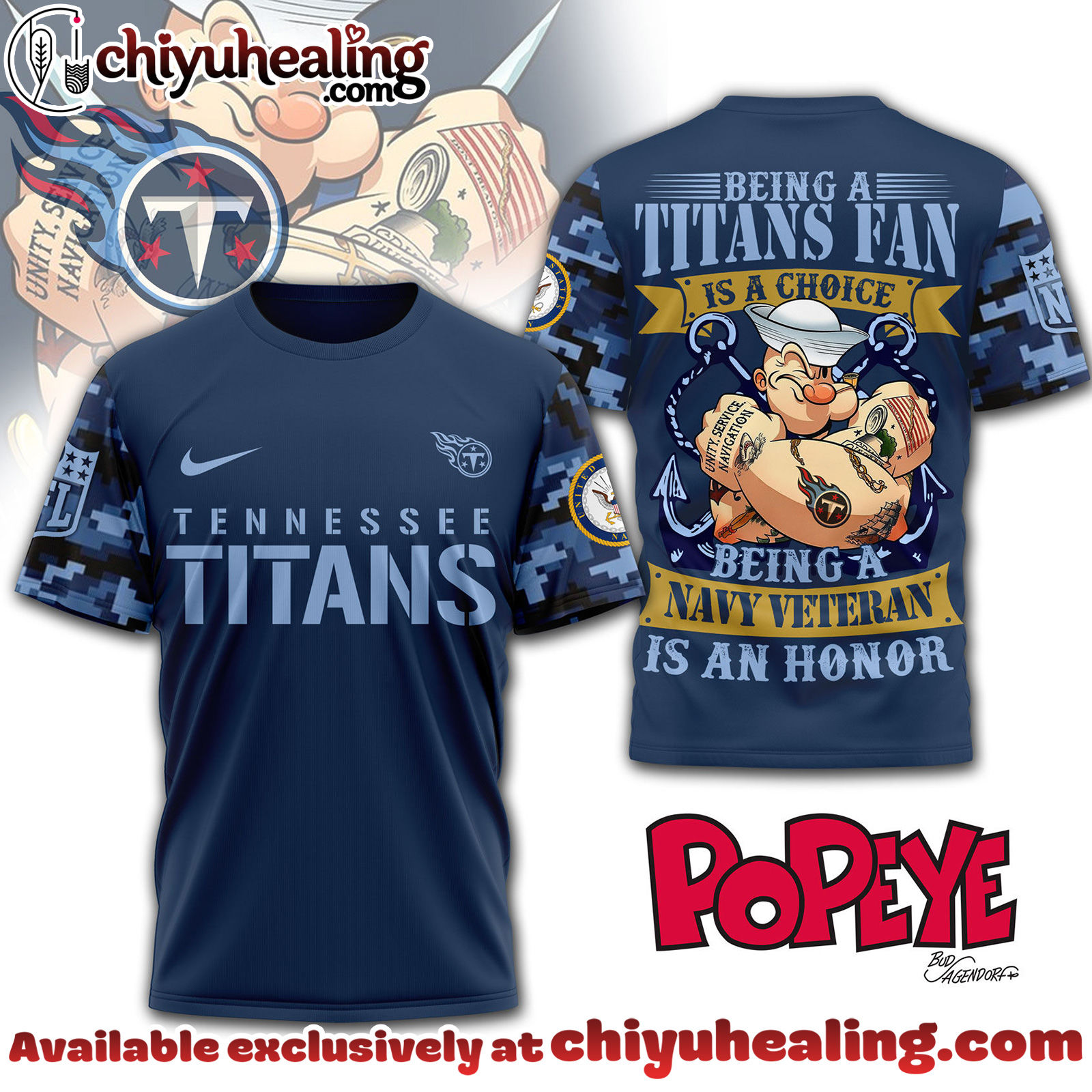 Tennessee Titans Premium NFL Navy Veteran Popeye 3D T-Shirt, Hoodie, Sweatshirt, All Team NFL