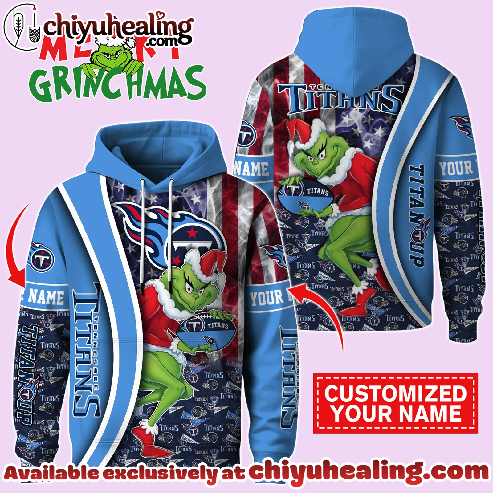 Tennessee Titans x The Grinch Christmas Football Hoodie Limited Edition-3D Unisex Hoodie