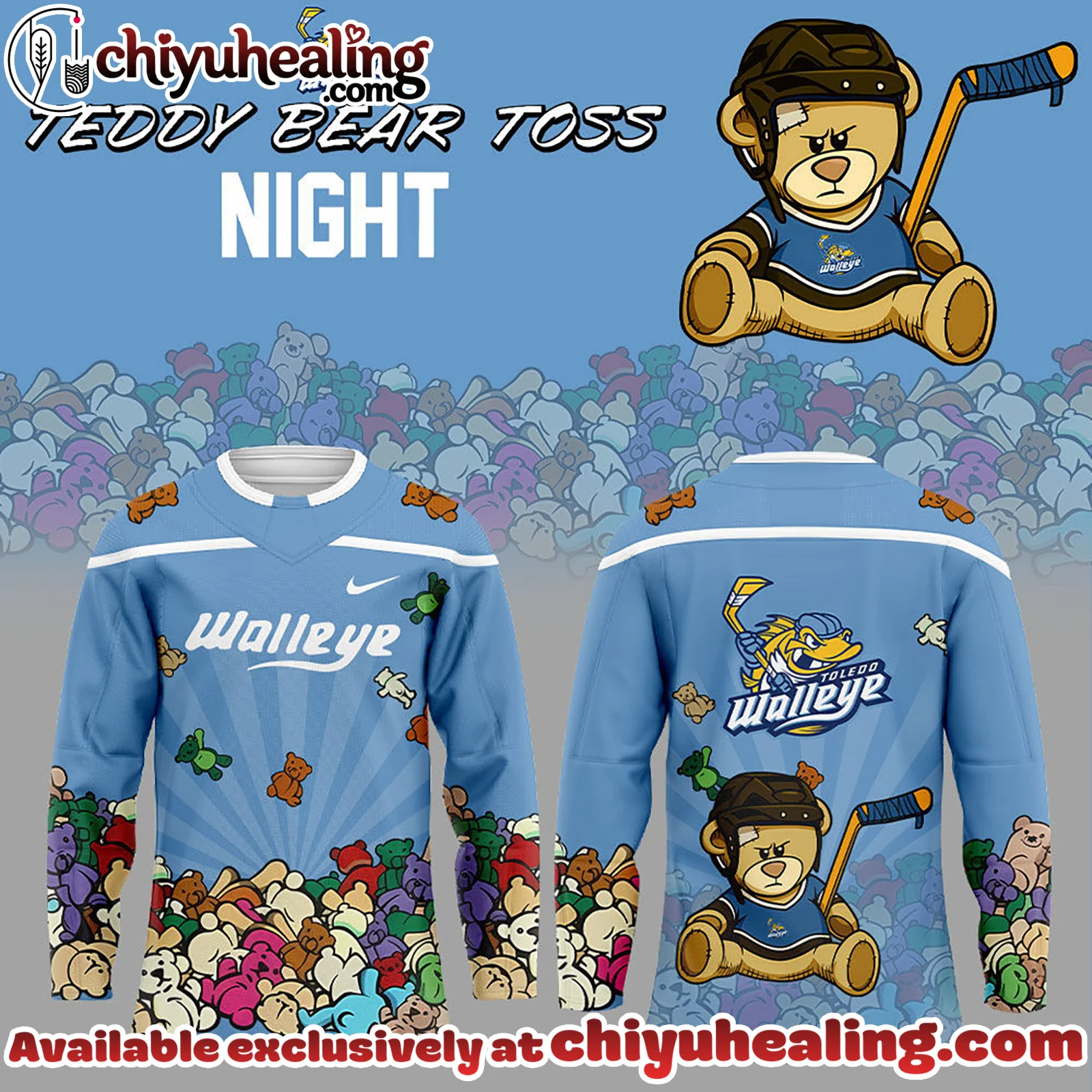 Toledo Walleye x Teddy Bear Toss Night Hockey Jersey, ALL Team NHL