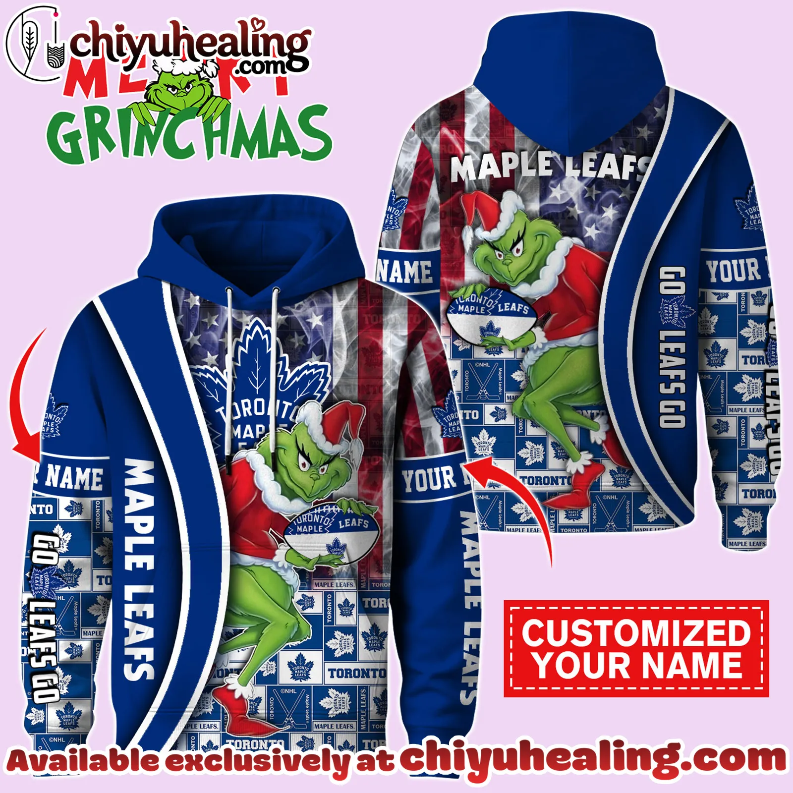 Toronto Maple Leafs x The Grinch Christmas Hockey Hoodie Limited Edition-3D Unisex Hoodie