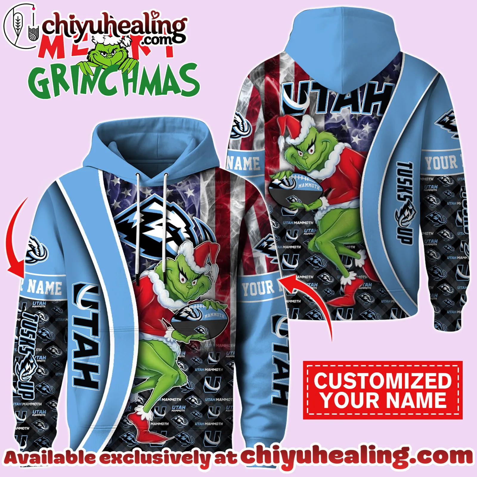 Utah Mammoth x The Grinch Christmas Hockey Hoodie Limited Edition-3D Unisex Hoodie