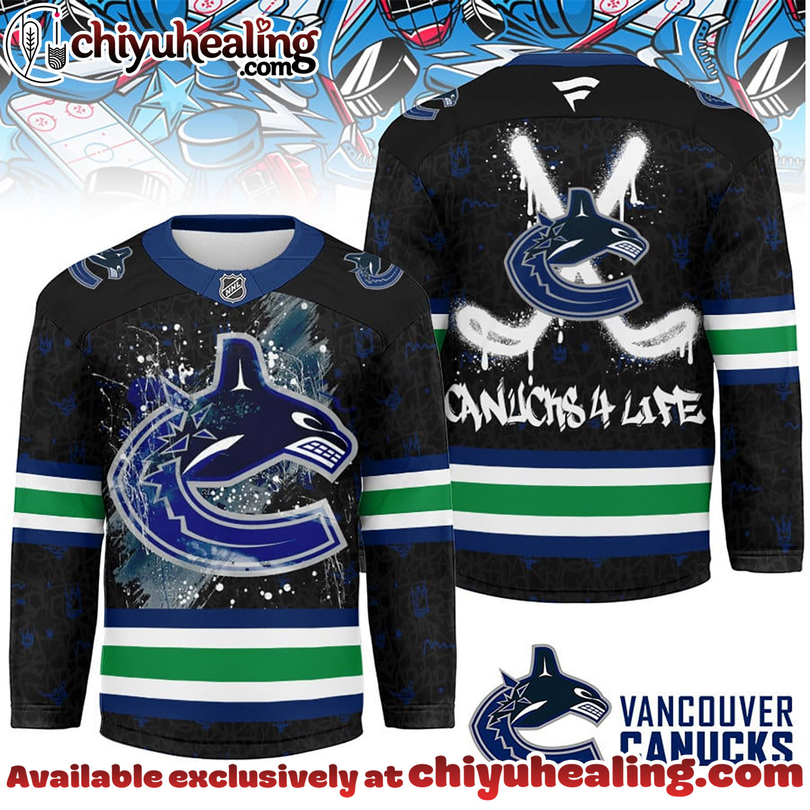 Vancouver Canucks Premium NHL Graffiti My Team 4 Life Hockey Jersey