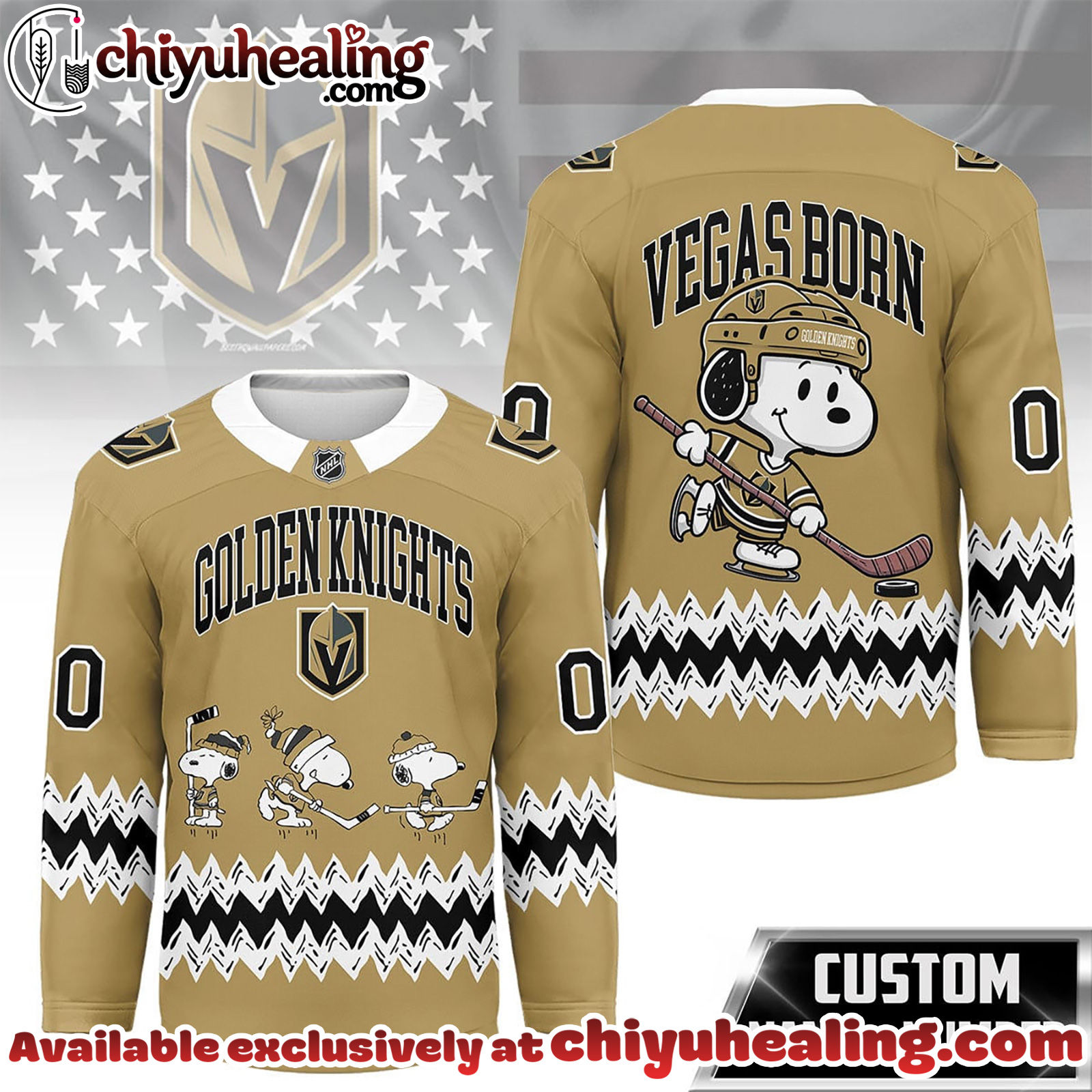 Vegas Golden Knights Premium NHL Snoopy Personalized Hockey Jersey