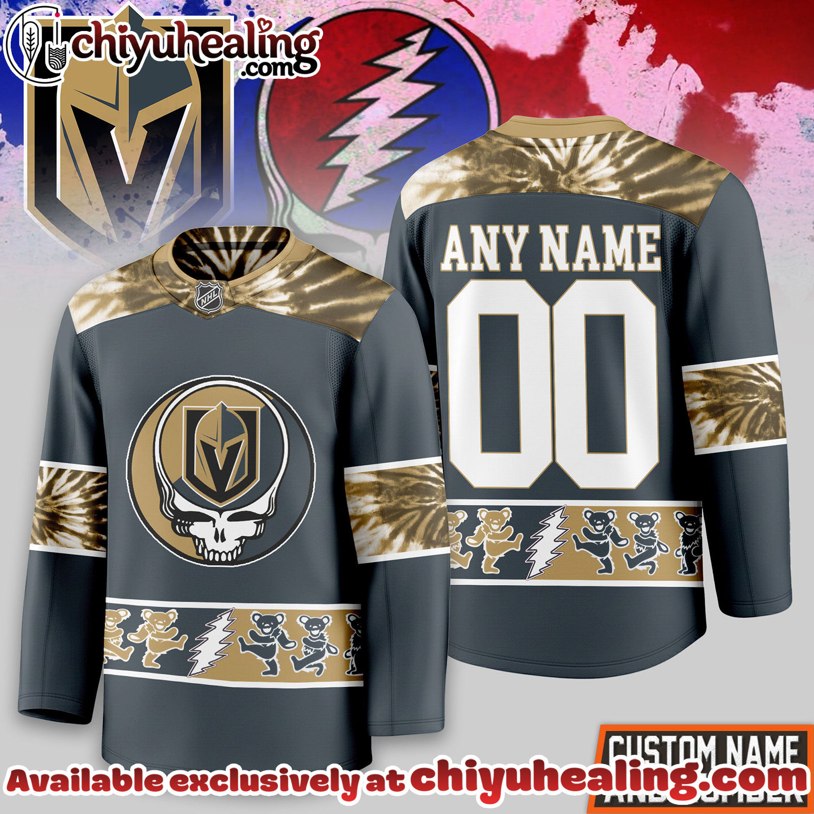 Vegas Golden Knights Premium NHL Tie-Dye Skull Hockey Jersey