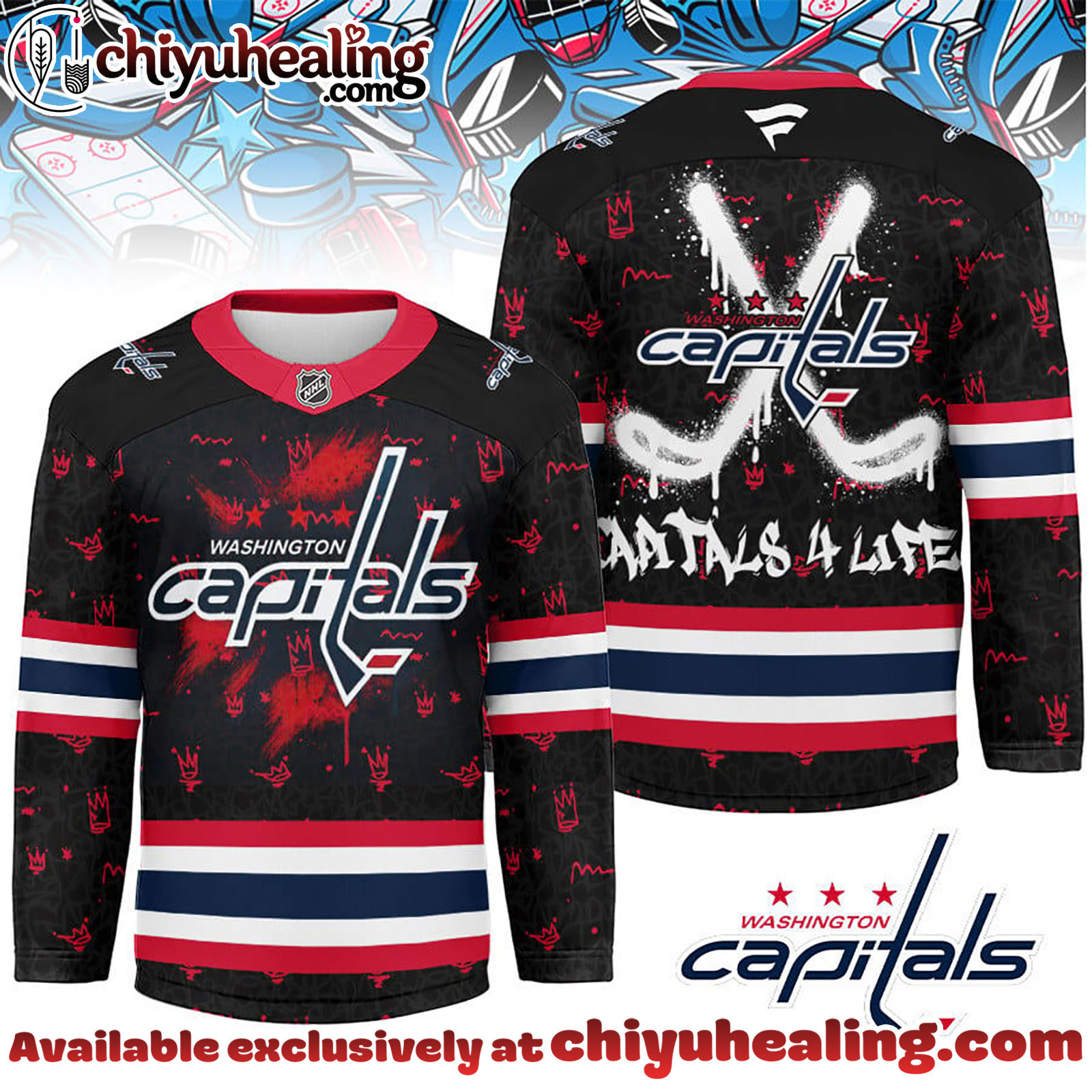 Washington Capitals Premium NHL Graffiti My Team 4 Life Hockey Jersey