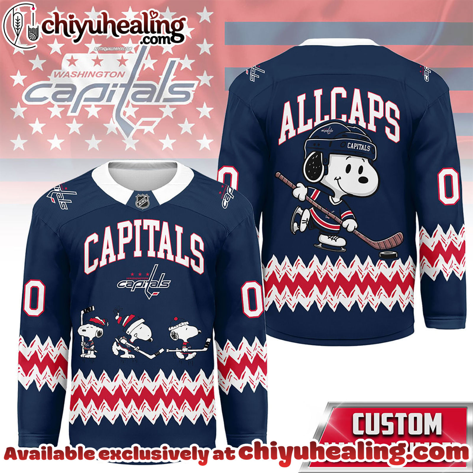 Washington Capitals Premium NHL Snoopy Personalized Hockey Jersey